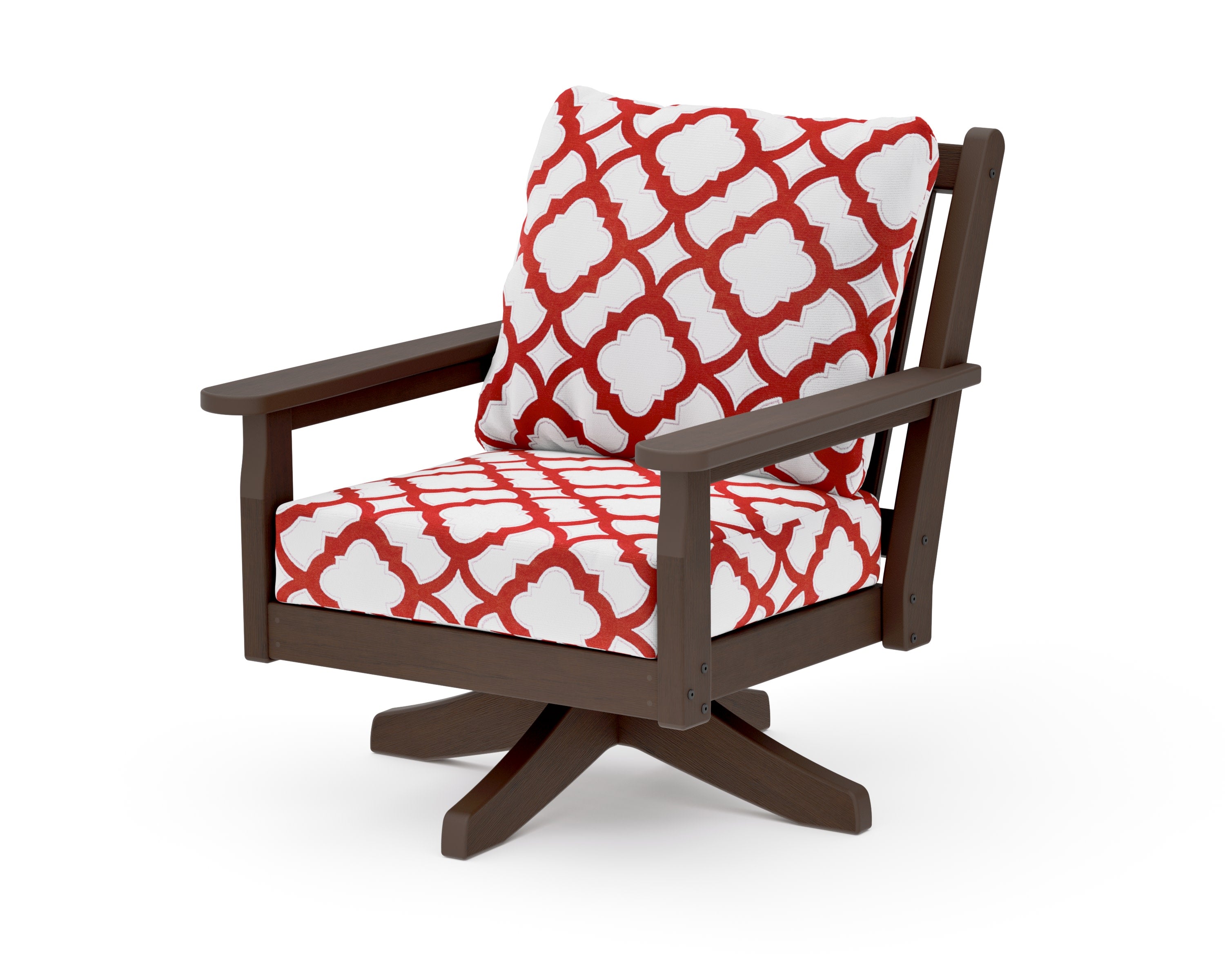 Chippendale Deep Seating Swivel Chair in Kona / Trellis Crimson