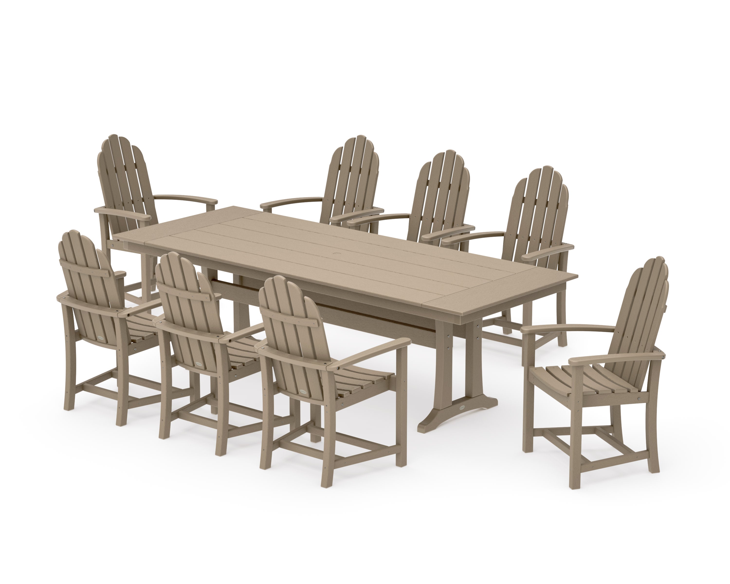 Classic Adirondack 9-Piece Farmhouse Dining Set with Trestle Legs in Vintage Sahara