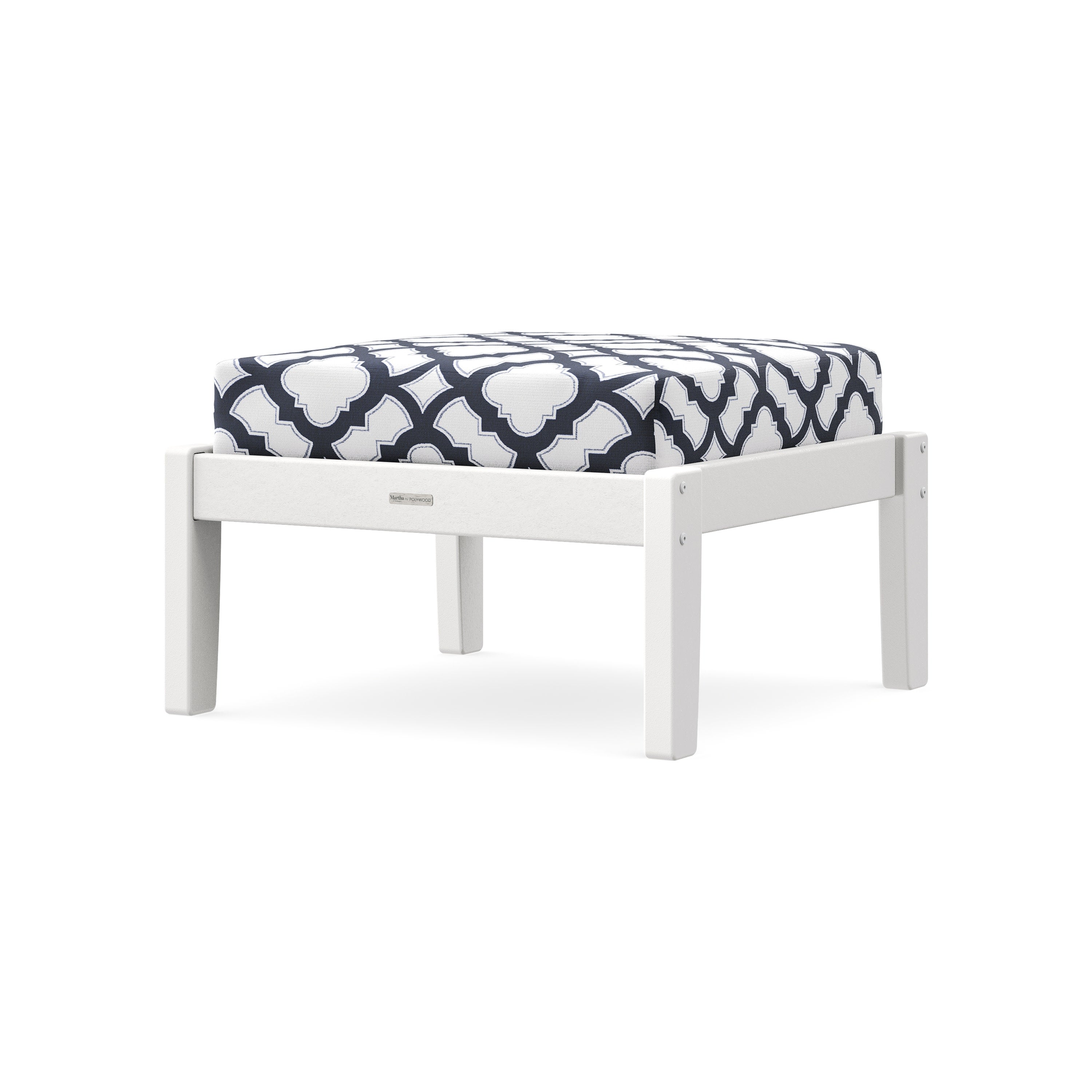 Chinoiserie Deep Seating Ottoman in White / Trellis Navy