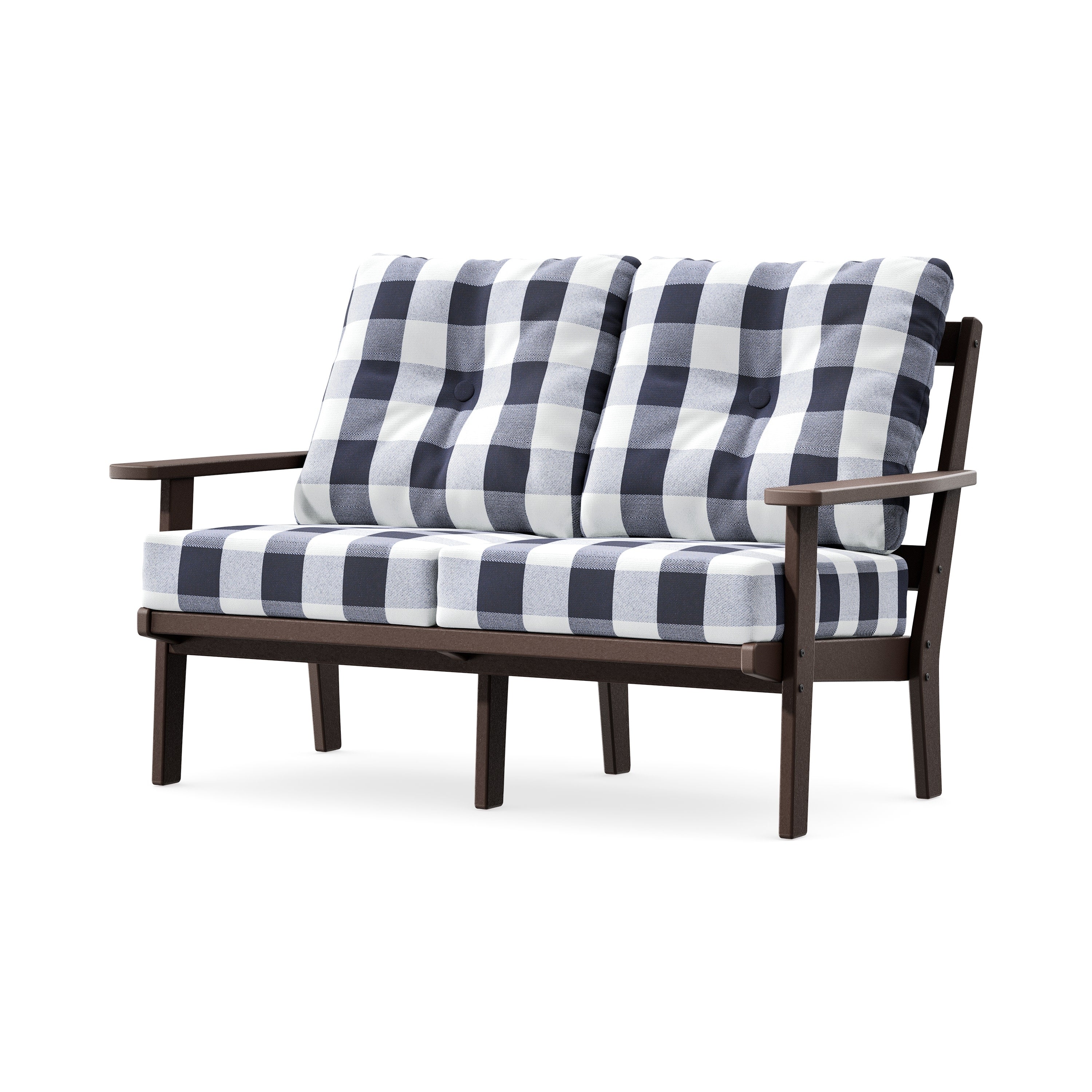 Prairie Deep SeatingLoveseat in Mahogany / Buffalo Plaid Navy