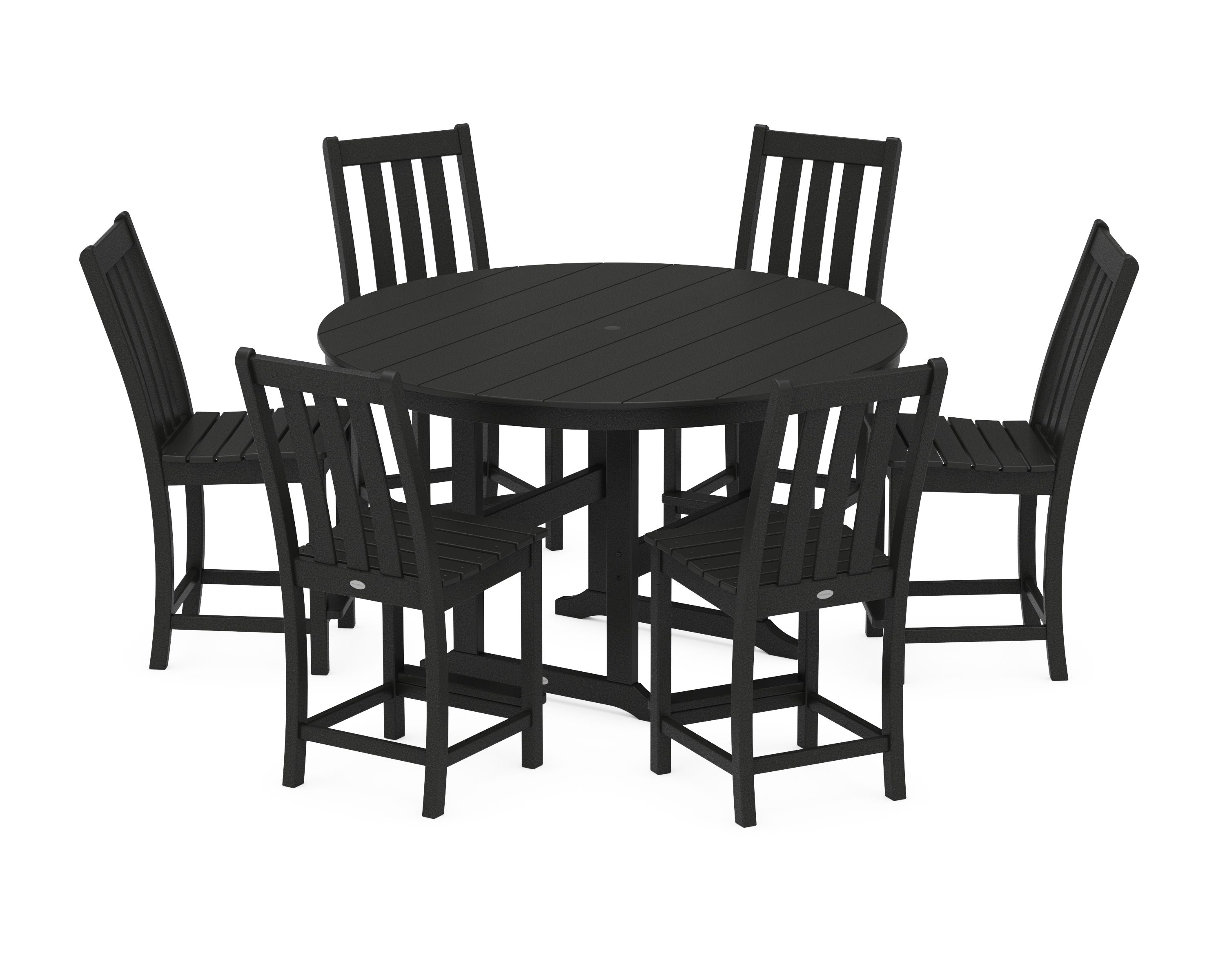 Vineyard 7-Piece Farmhouse Side Chair Round Farmhouse Counter Set in Black
