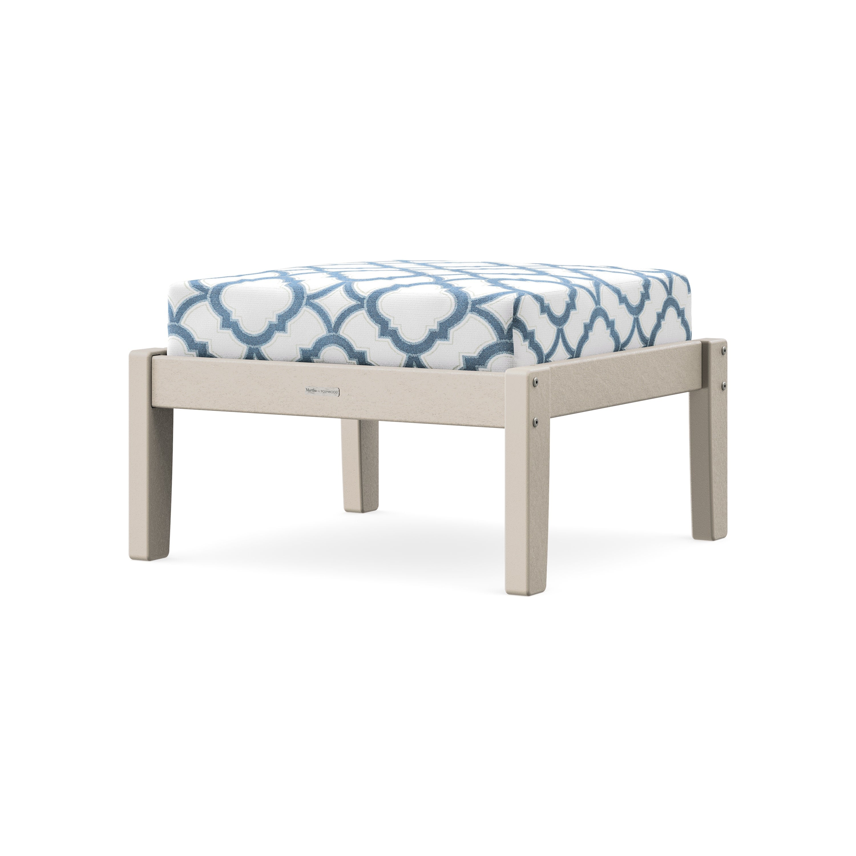 Chinoiserie Deep Seating Ottoman in Sand / Trellis Sky Blue