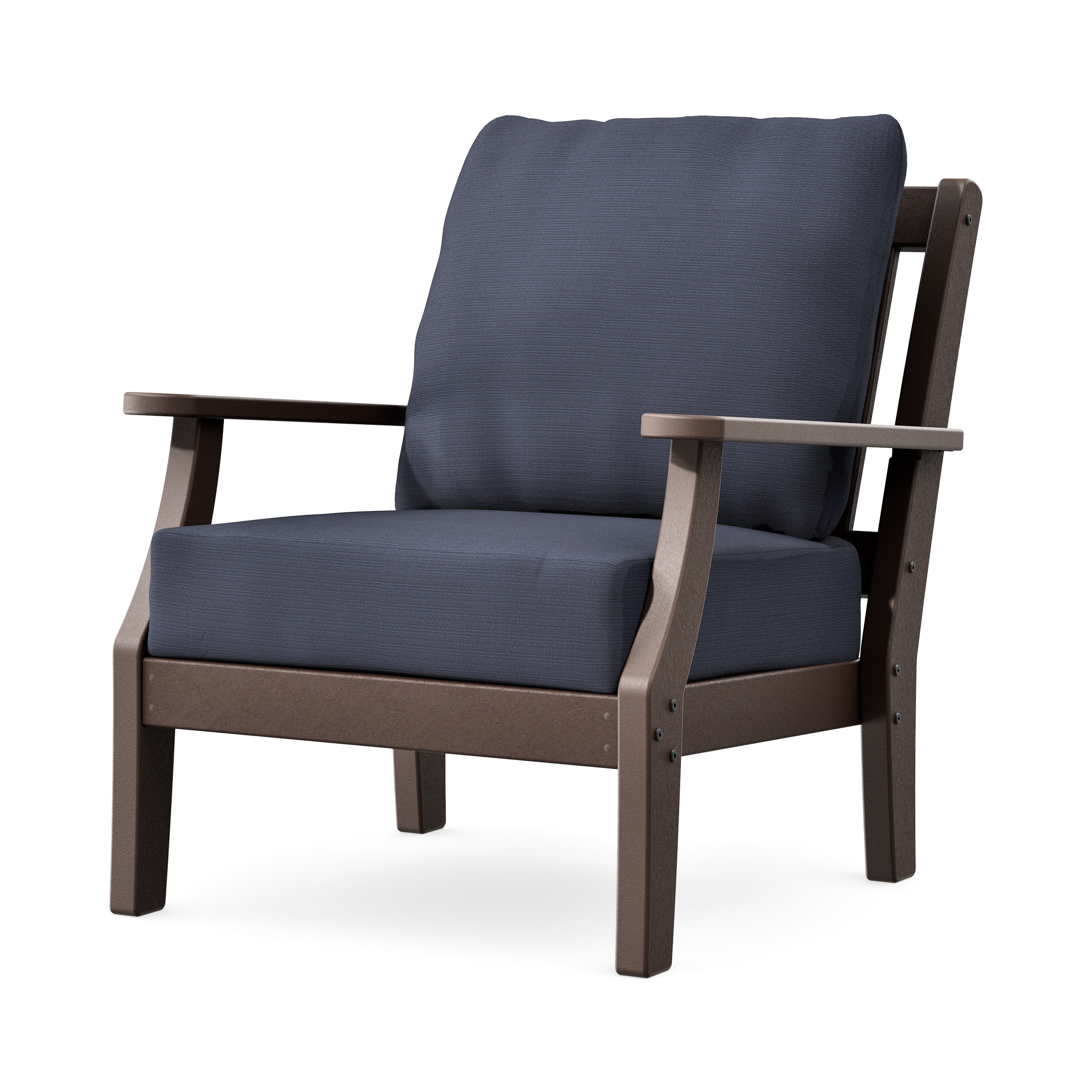 Chinoiserie Deep Seating Chair in Mahogany / Navy Linen