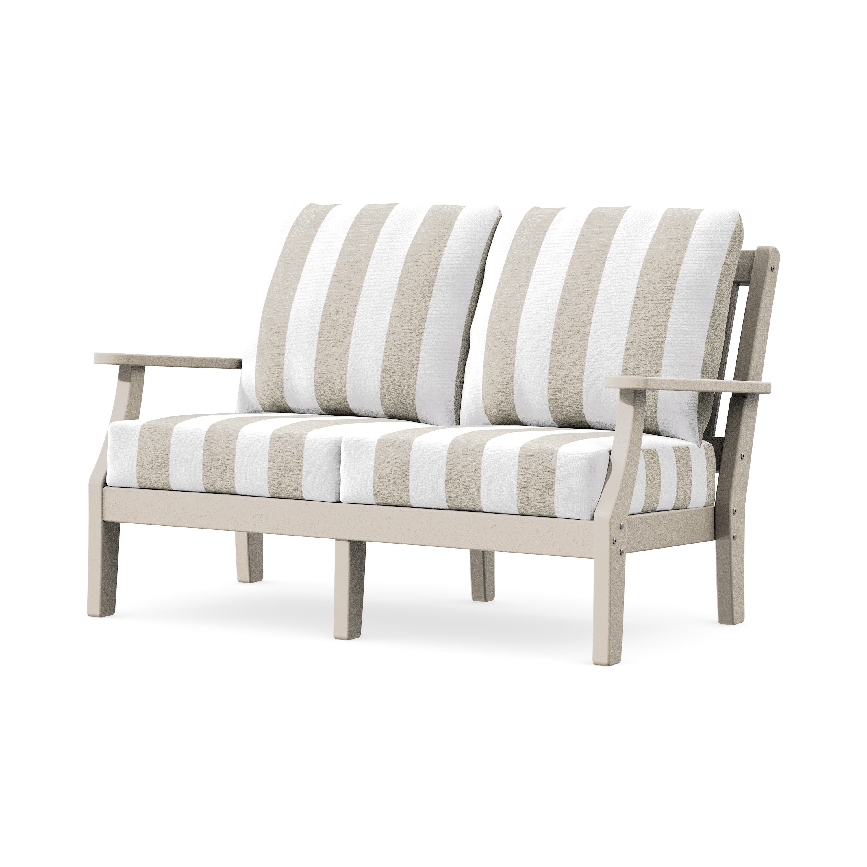 Chinoiserie Deep Seating Loveseat in Sand / Cabana Stripe Dune Burlap
