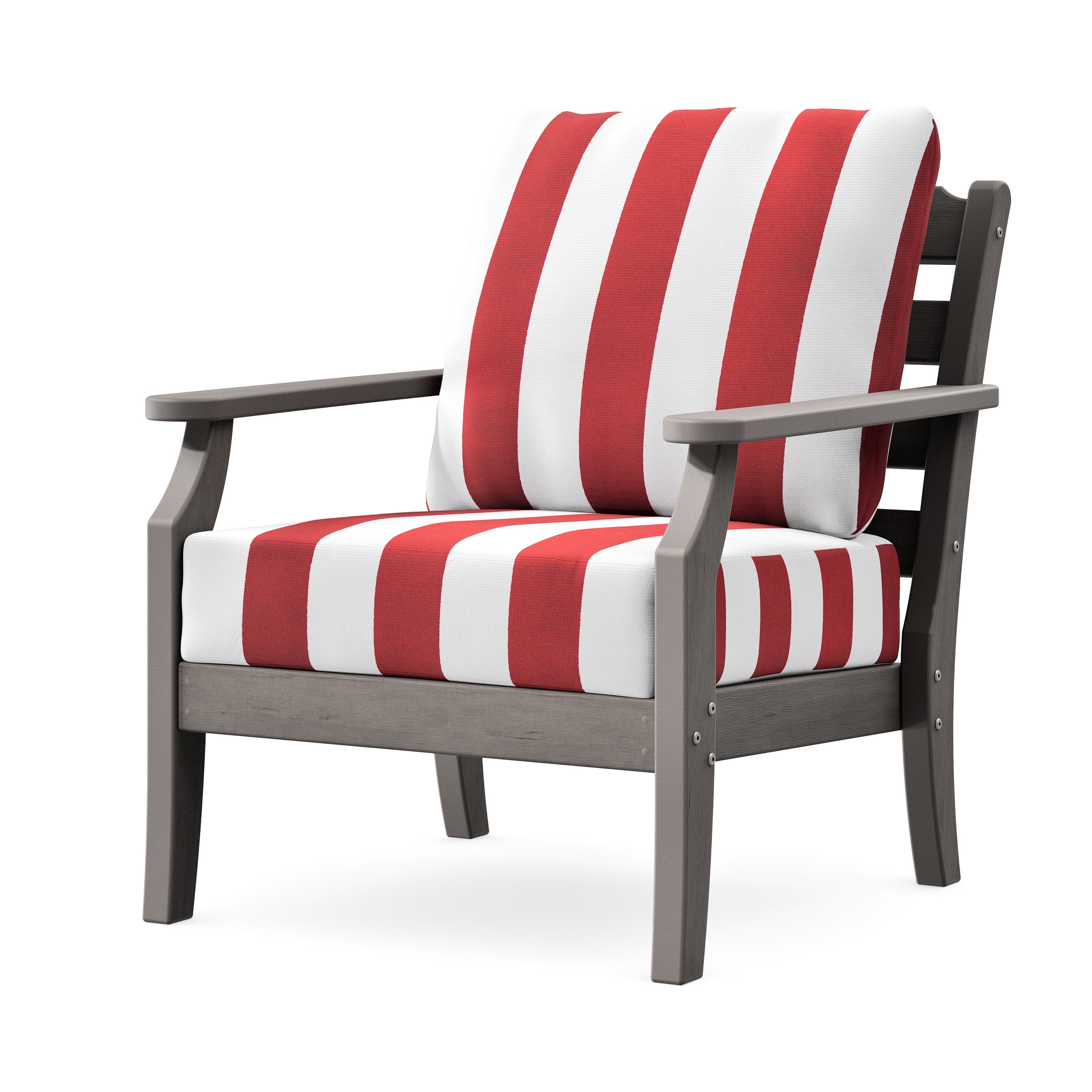 Savannah Deep Seating Chair in Driftwood / Cabana Stripe Crimson