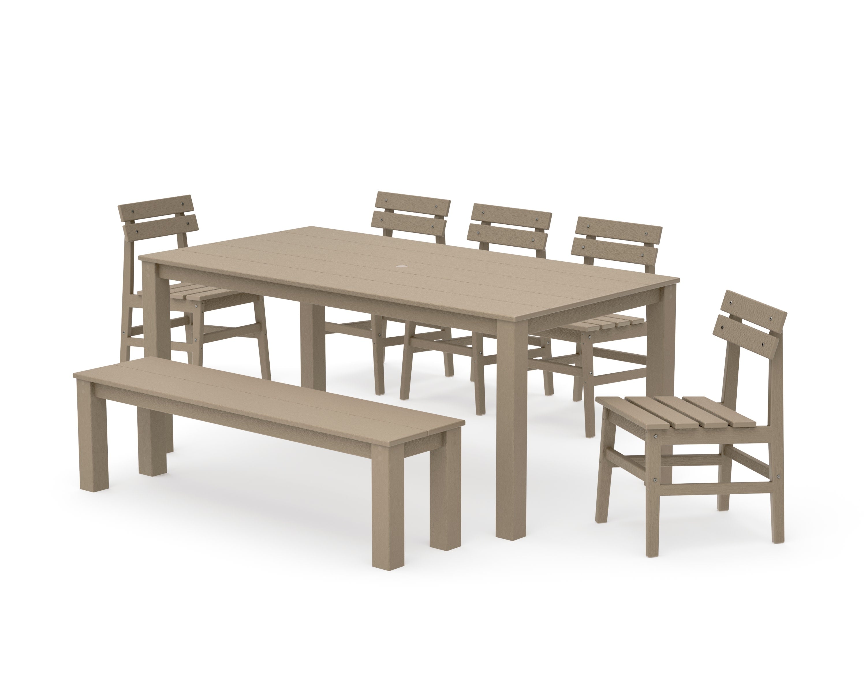 Modern Studio Plaza Chair 7-Piece Parsons Dining Set with Bench in Vintage Sahara