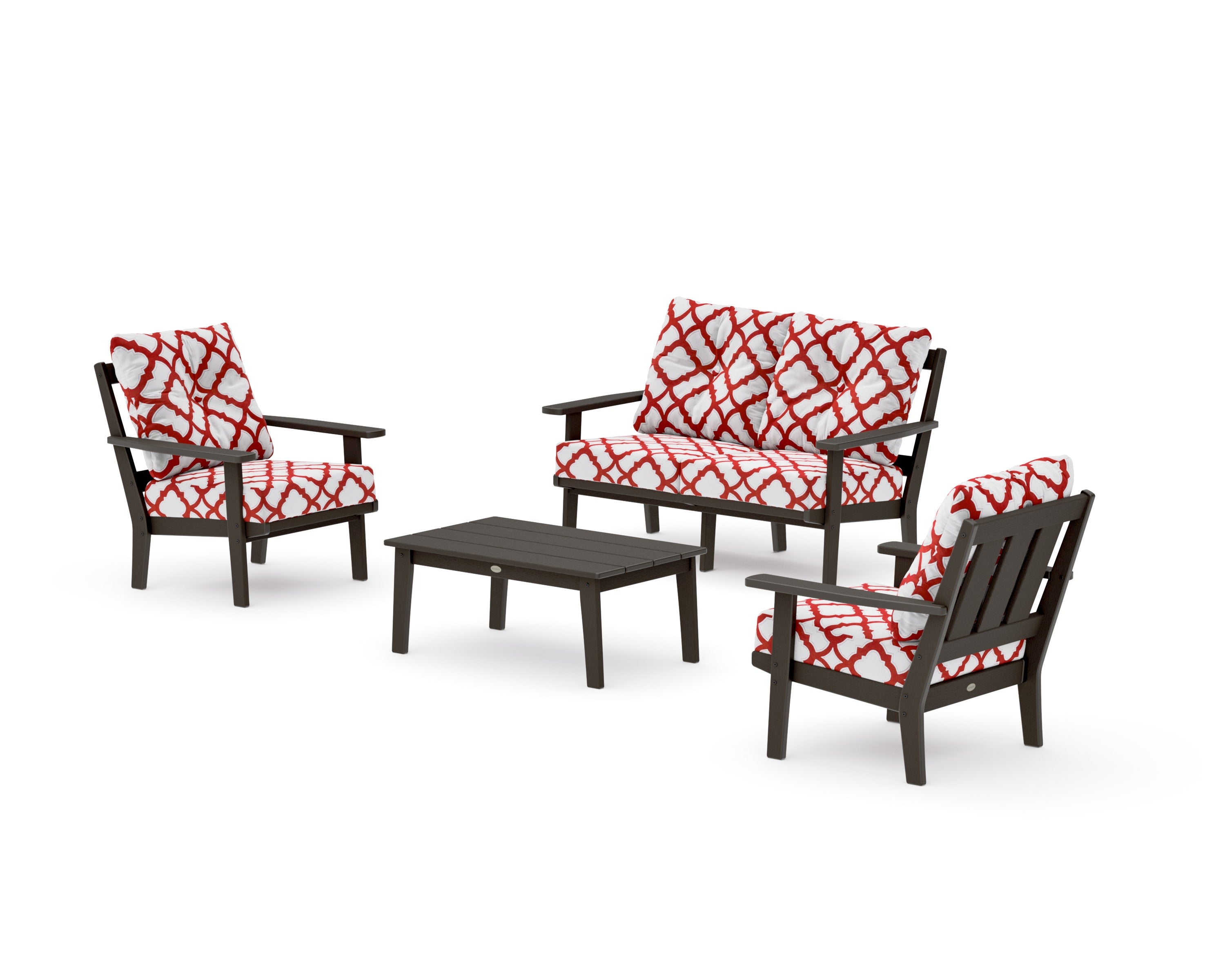 Oxford 4-Piece Deep Seating Set with Loveseat in Vintage Coffee / Trellis Crimson