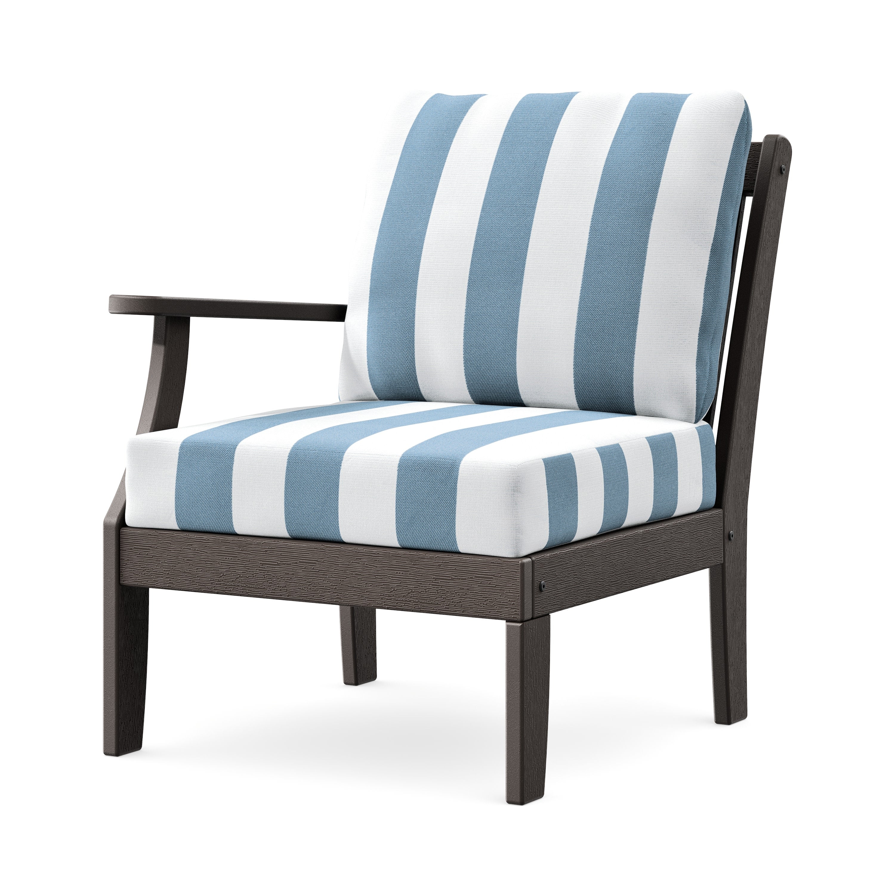 Braxton Modular Left Arm Chair in Vintage Coffee / Cabana Stripe Sky Blue
