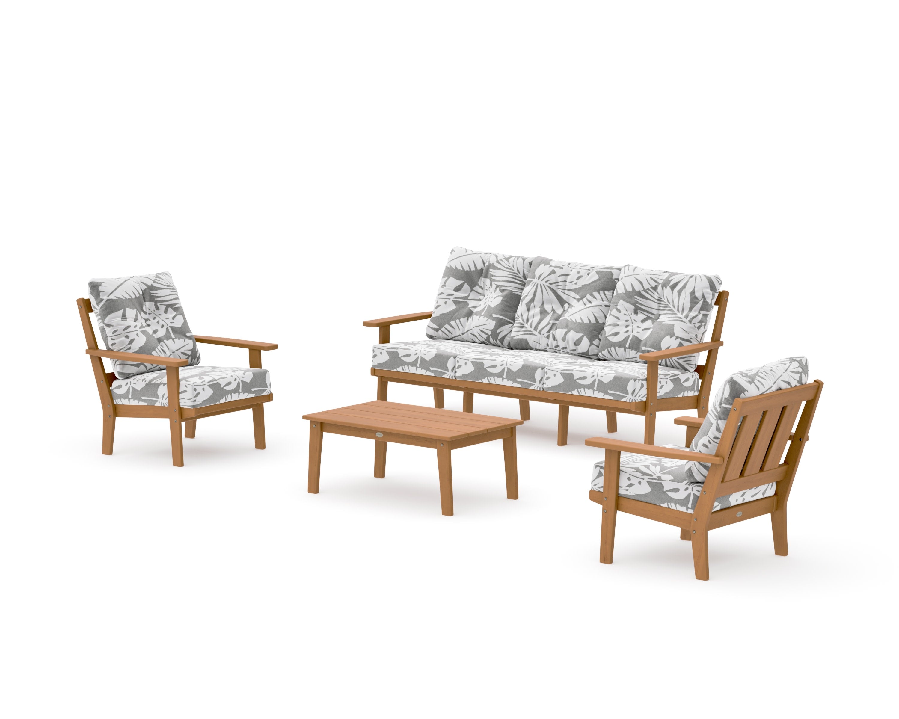 Oxford 4-Piece Deep Seating Set with Sofa in Natural / Leaf Grey Mist