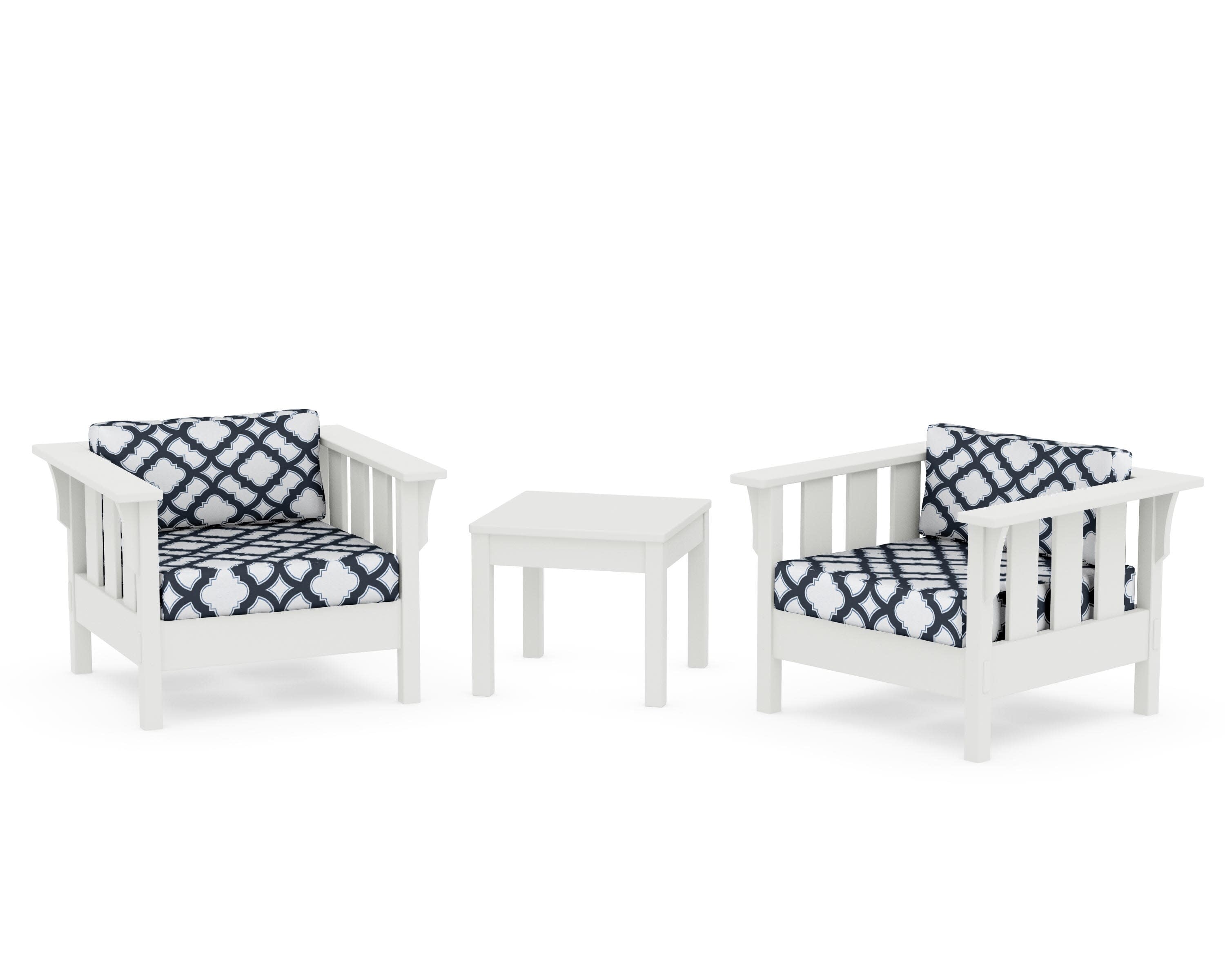 Acadia 3-Piece Deep Seating Set in Vintage White / Trellis Marine Indigo