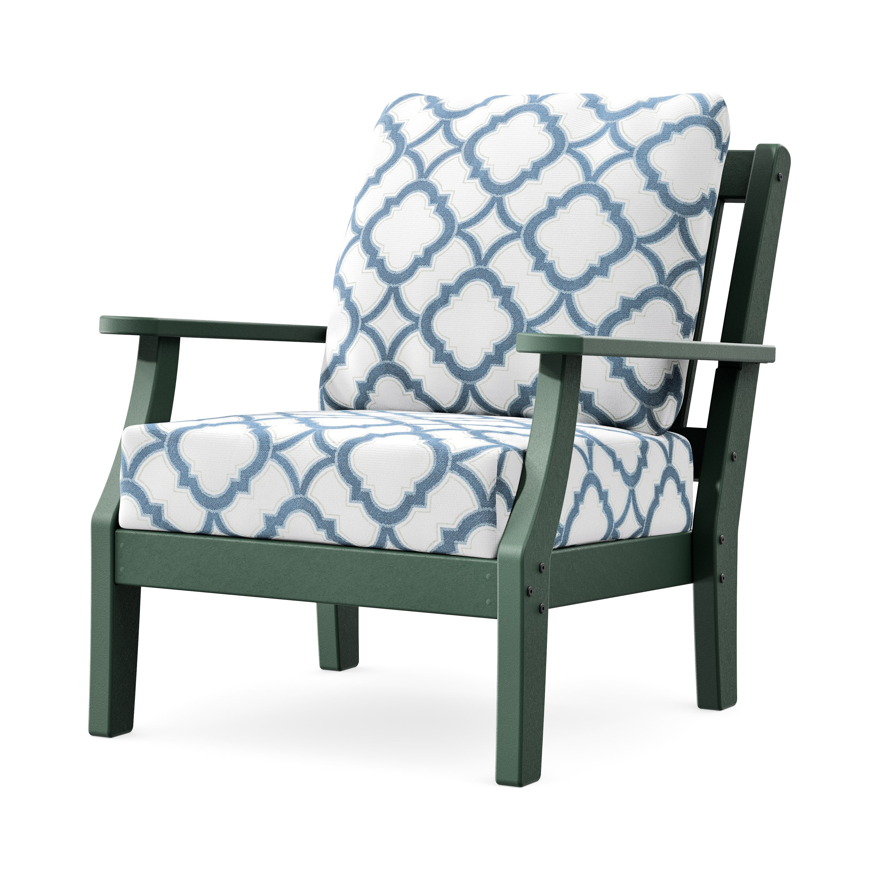 Chinoiserie Deep Seating Chair in Green / Trellis Sky Blue