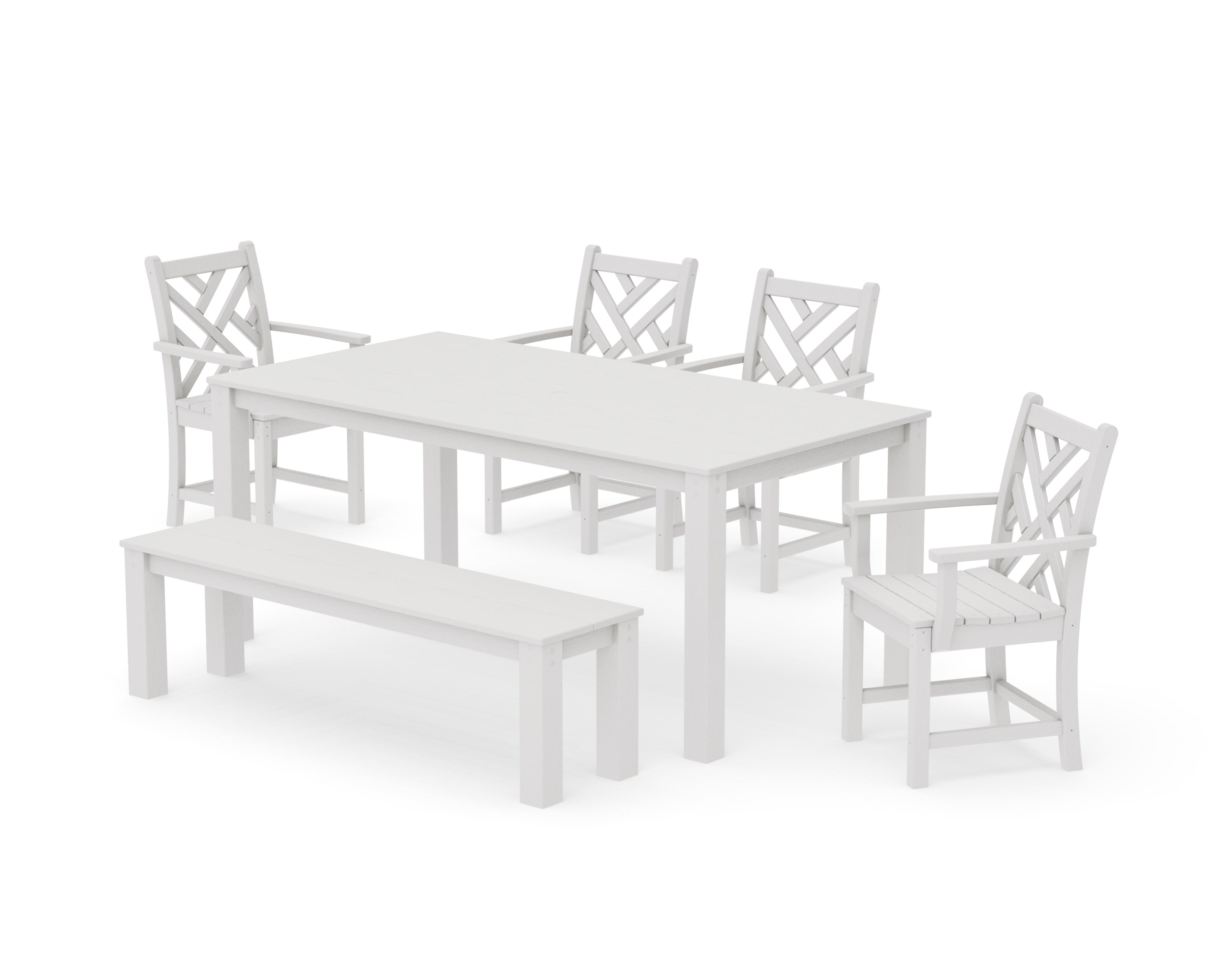 Chippendale 6-Piece Parsons Dining Set with Bench in Vintage White