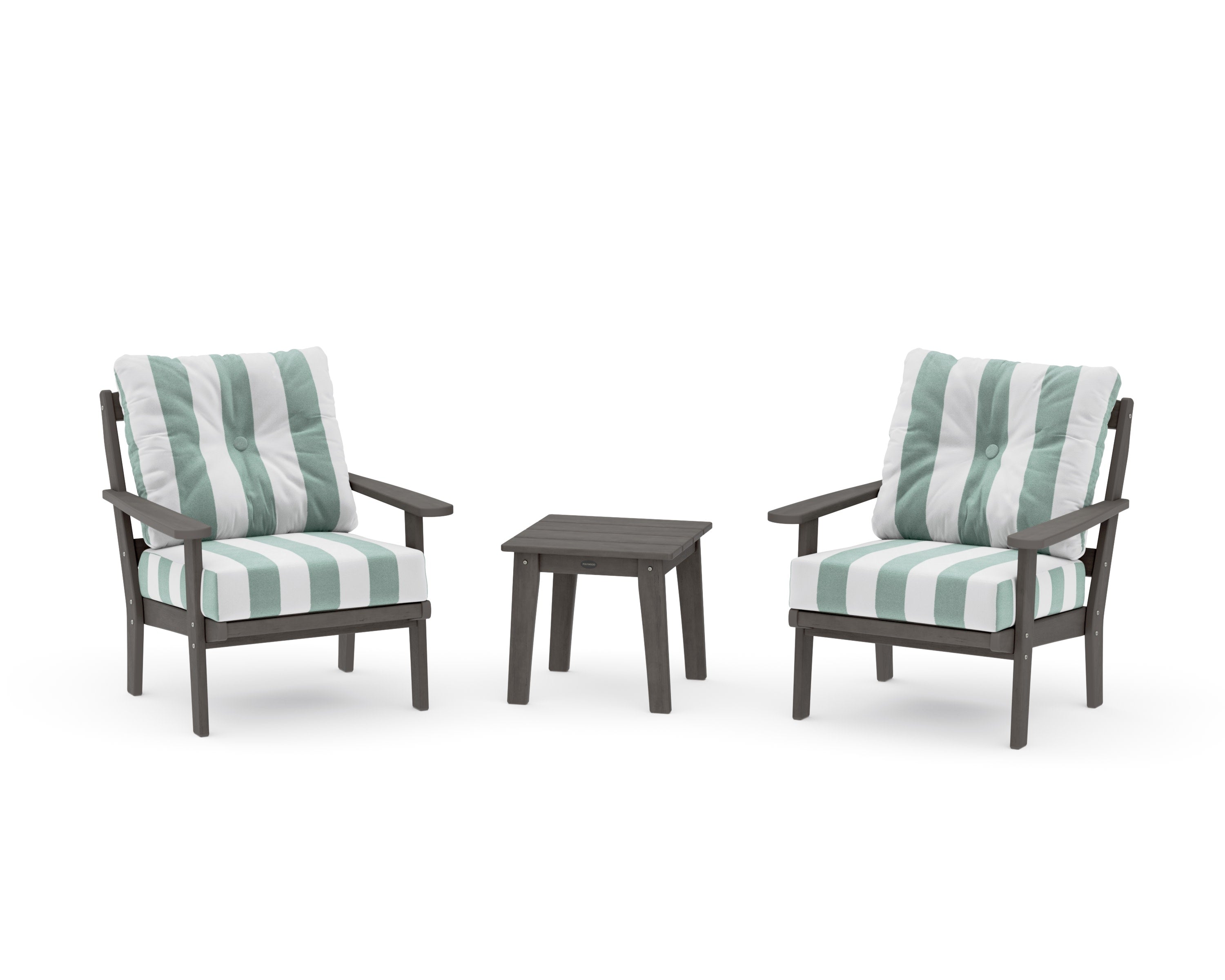 Mission 3-Piece Deep Seating Set in Driftwood / Cabana Stripe Glacier Spa