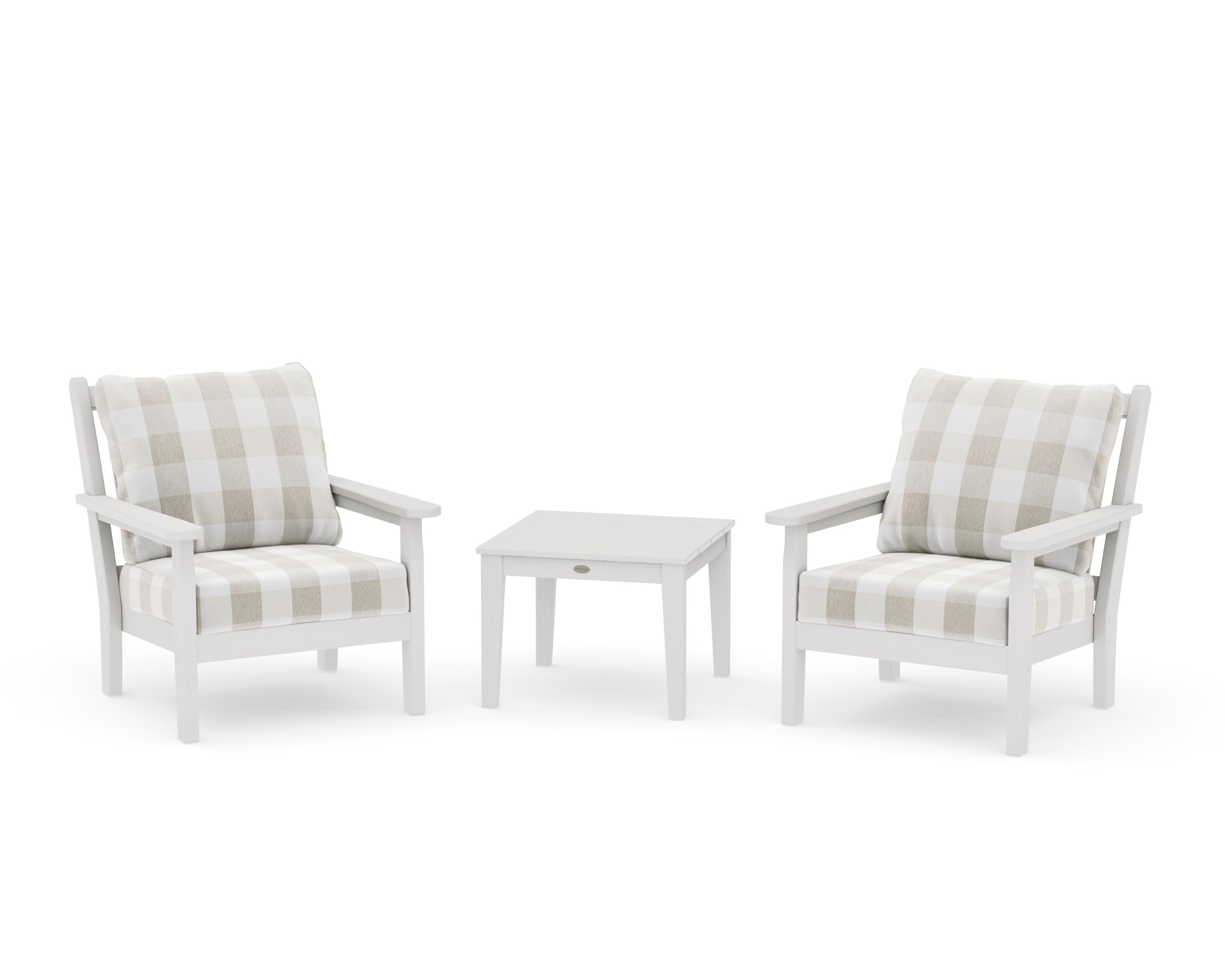 Chippendale 3-Piece Deep Seating Set in Vintage White / Buffalo Plaid Dune Burlap