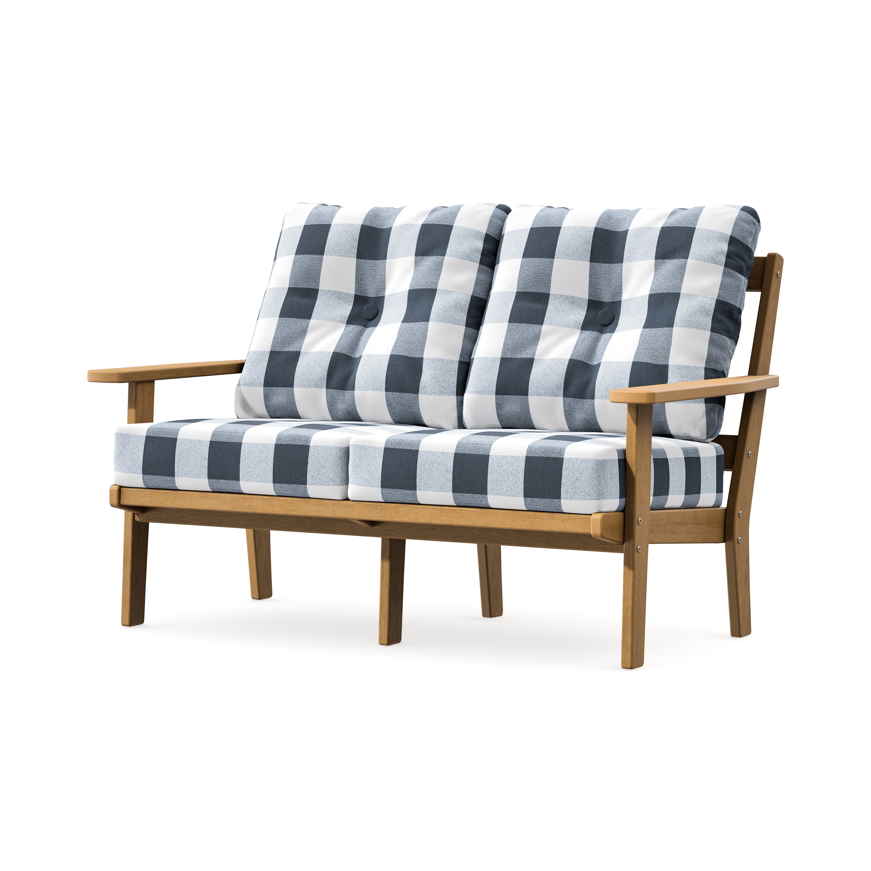 Oxford Deep SeatingLoveseat in Natural / Buffalo Plaid Marine Indigo