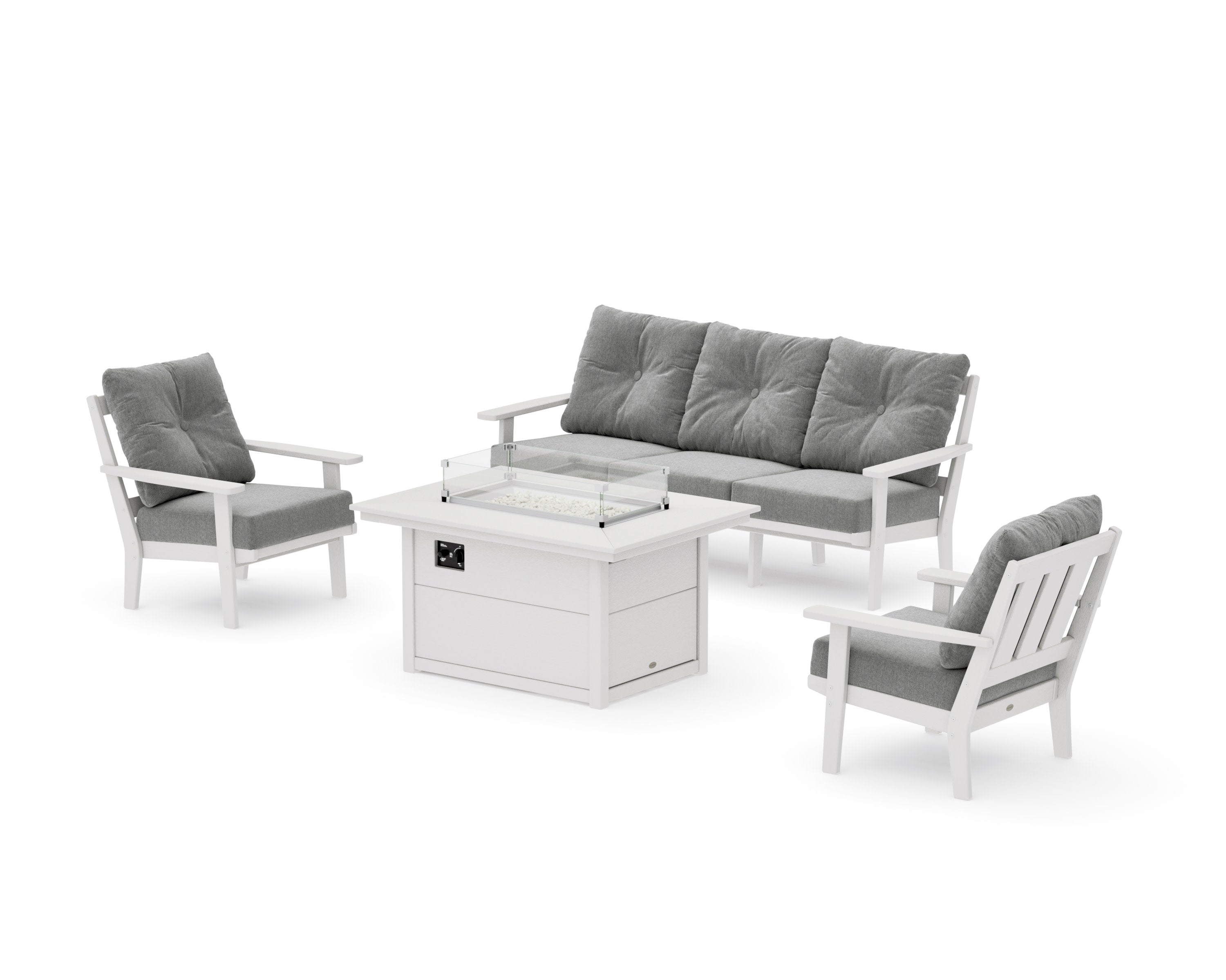 Oxford Deep Seating Fire Pit Table Set in Vintage White / Grey Mist