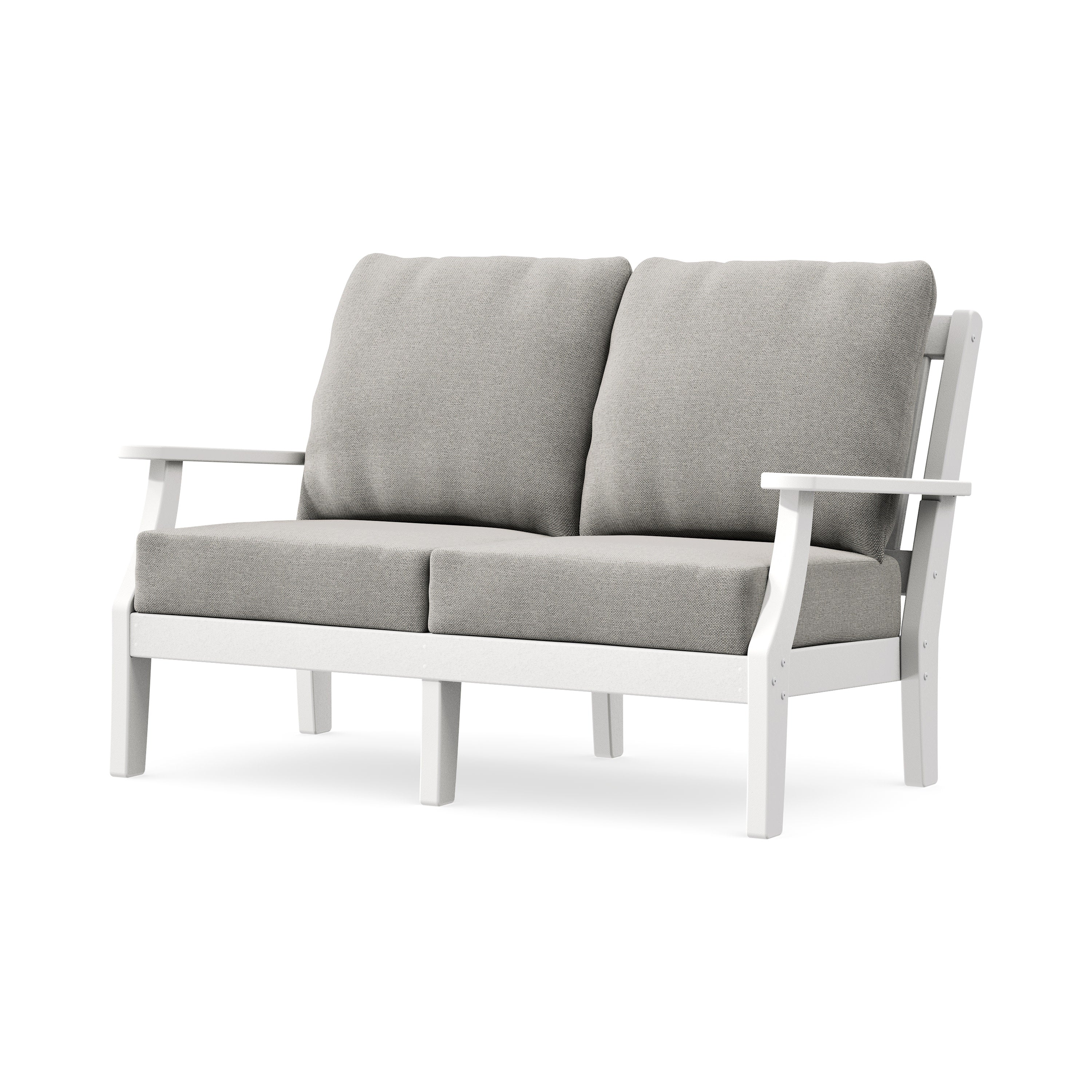 Chinoiserie Deep Seating Loveseat in White / Weathered Tweed