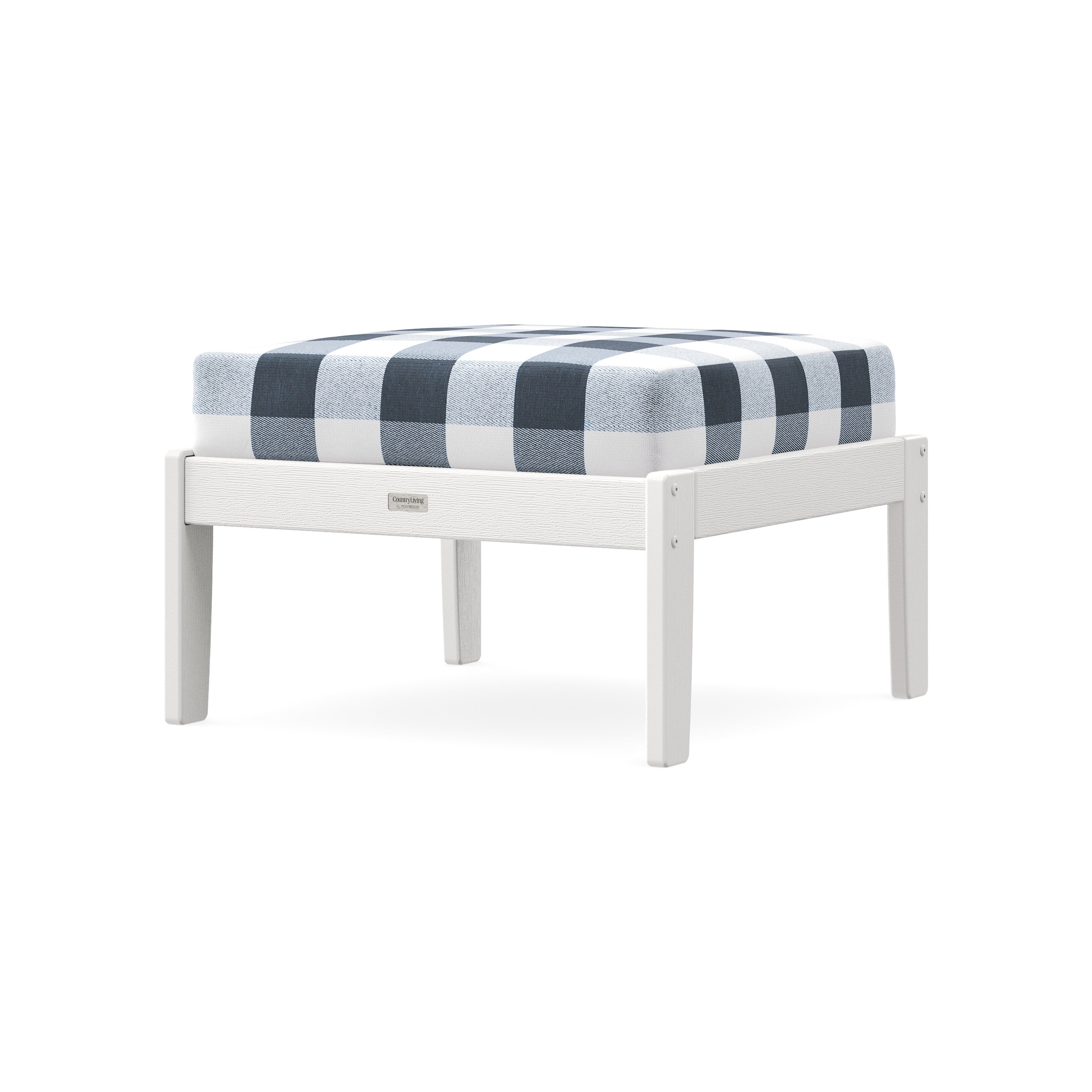 Cottage Deep Seating Ottoman in Vintage White / Buffalo Plaid Marine Indigo