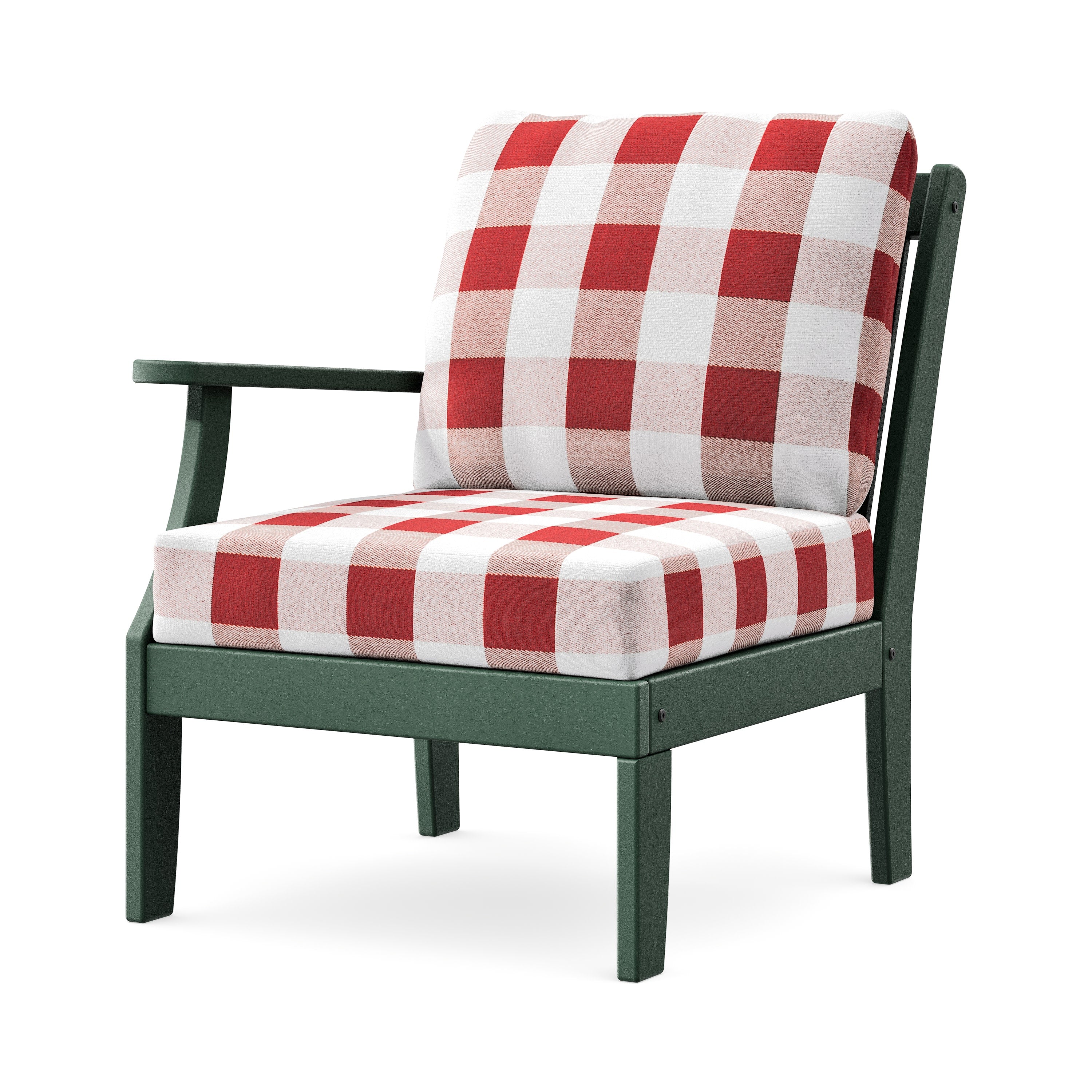 Braxton Modular Left Arm Chair in Green / Buffalo Plaid Crimson