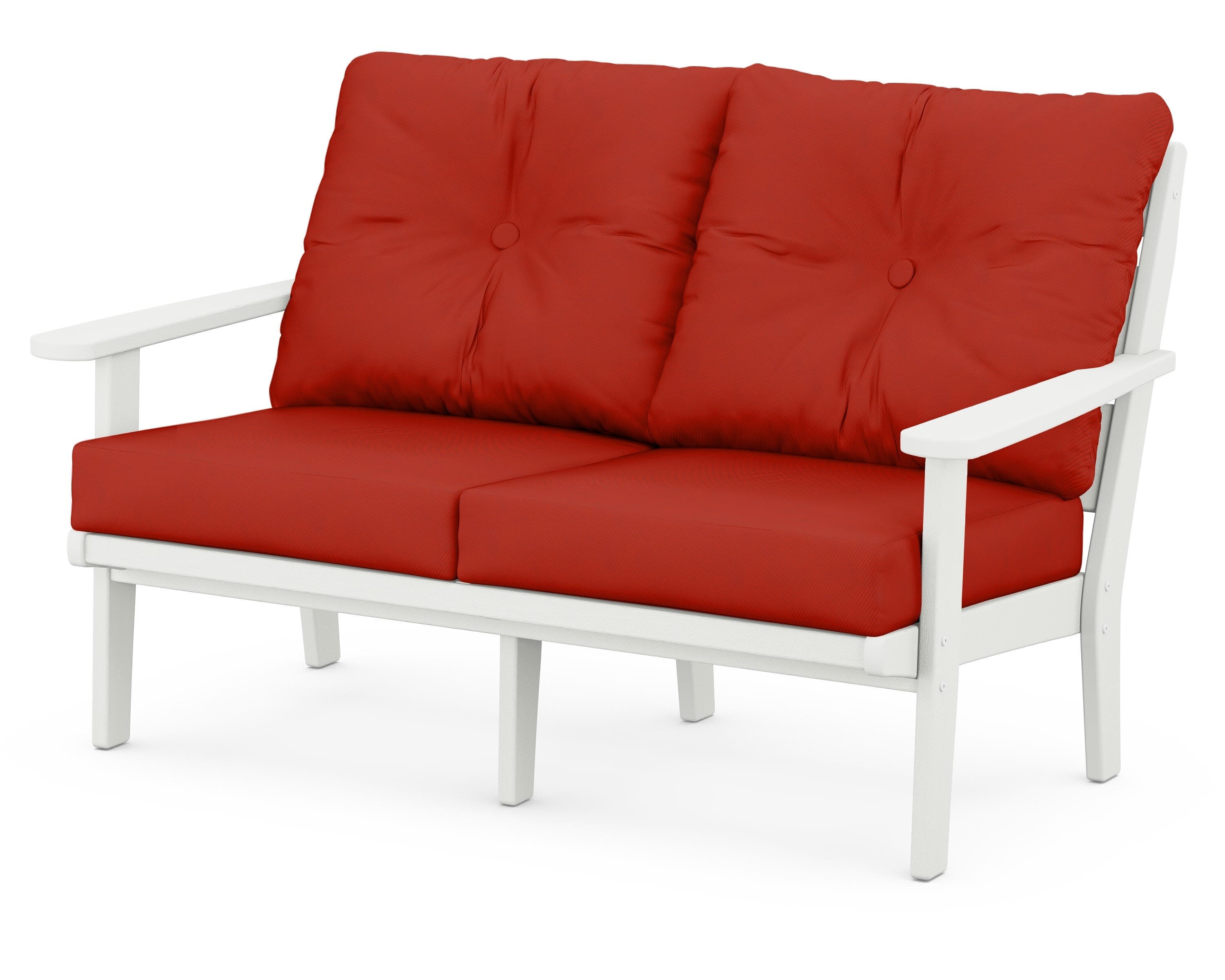Lakeside Deep Seating Loveseat in Vintage White / Canvas Jockey Red