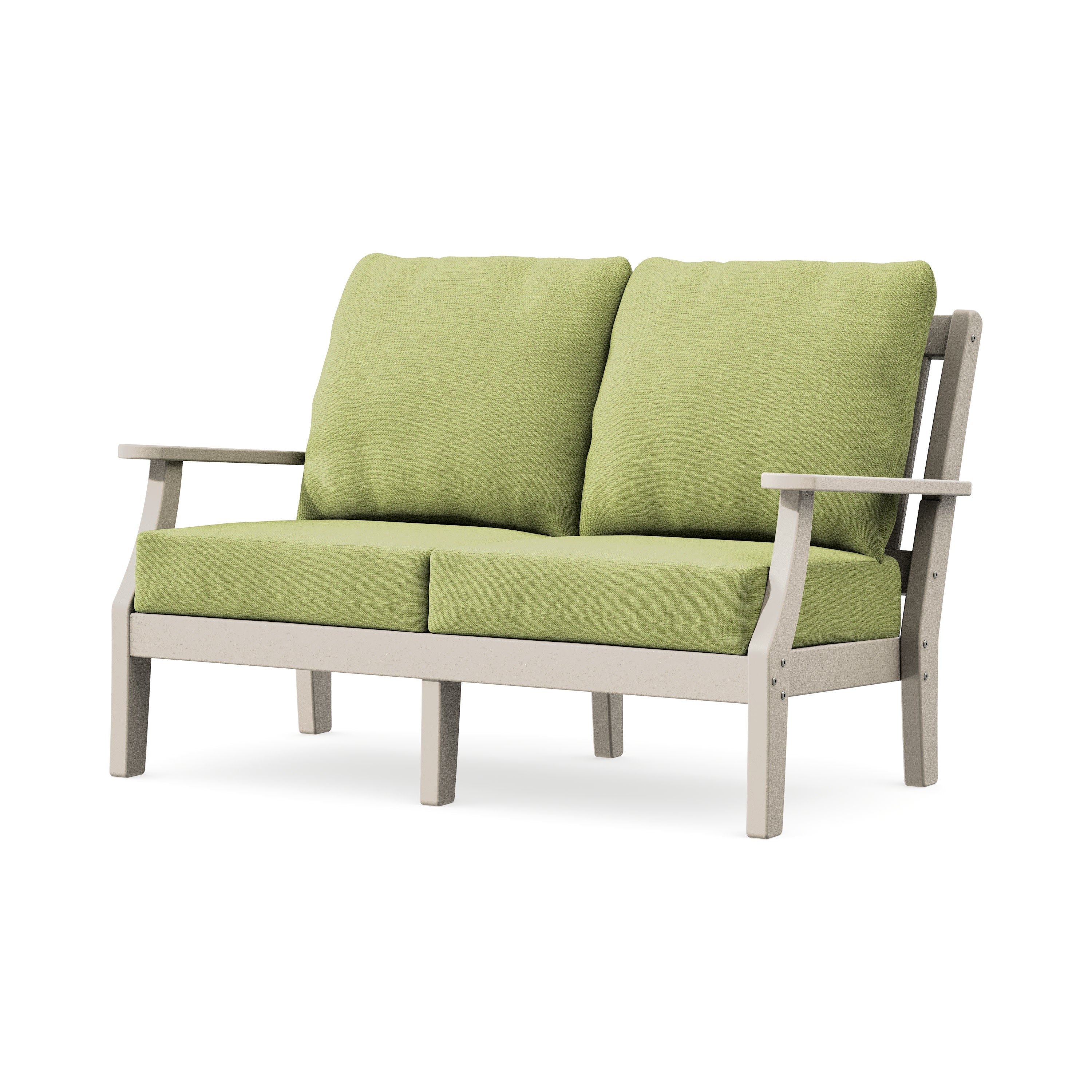 Chinoiserie Deep Seating Loveseat in Sand / Chartreuse Boucle
