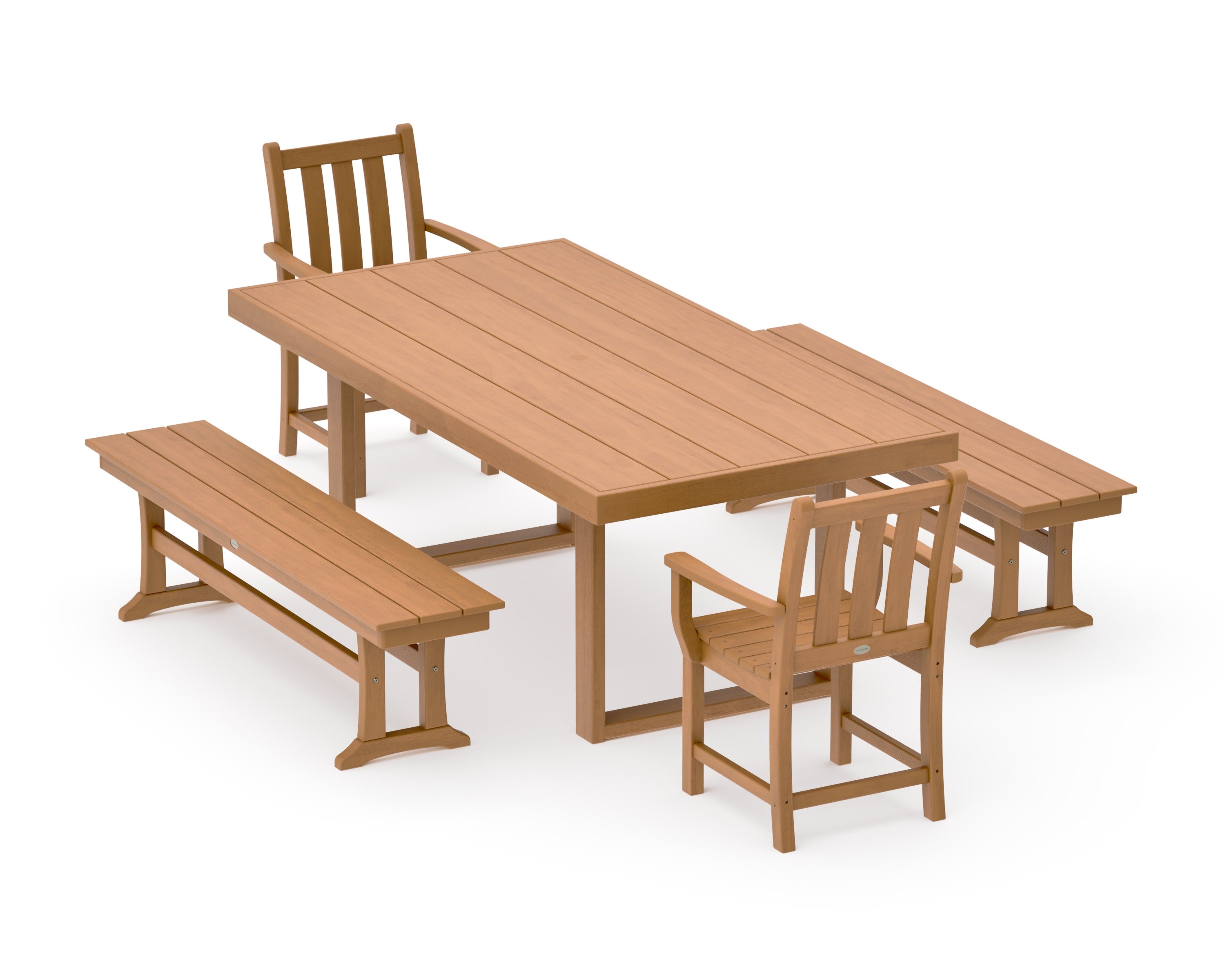 Traditional Garden 5-Piece Dining Set with Benches in Natural
