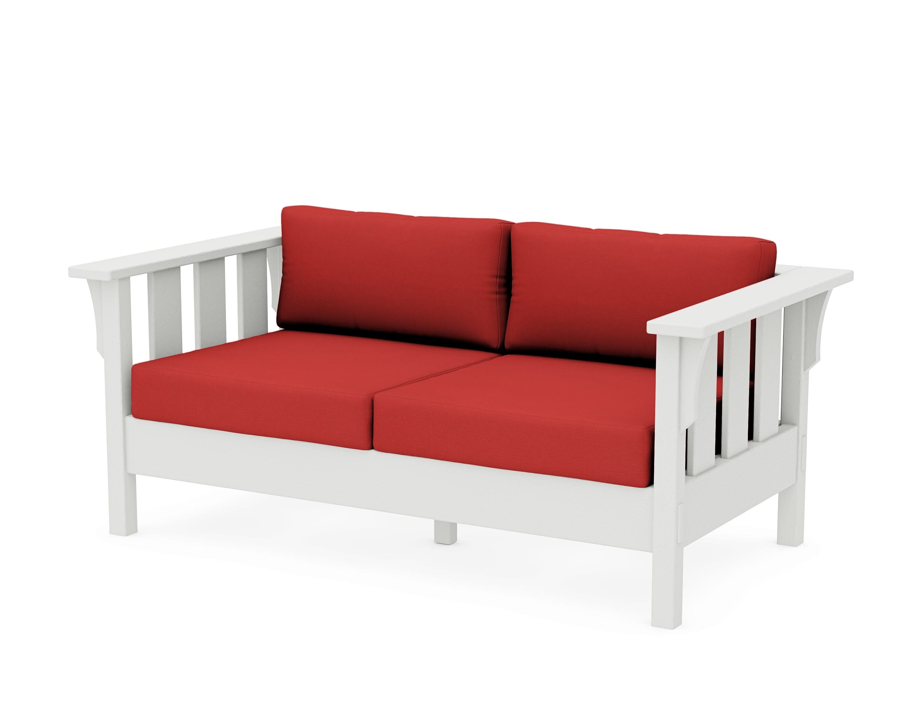 Acadia Deep Seating Loveseat in Vintage White / Crimson Linen