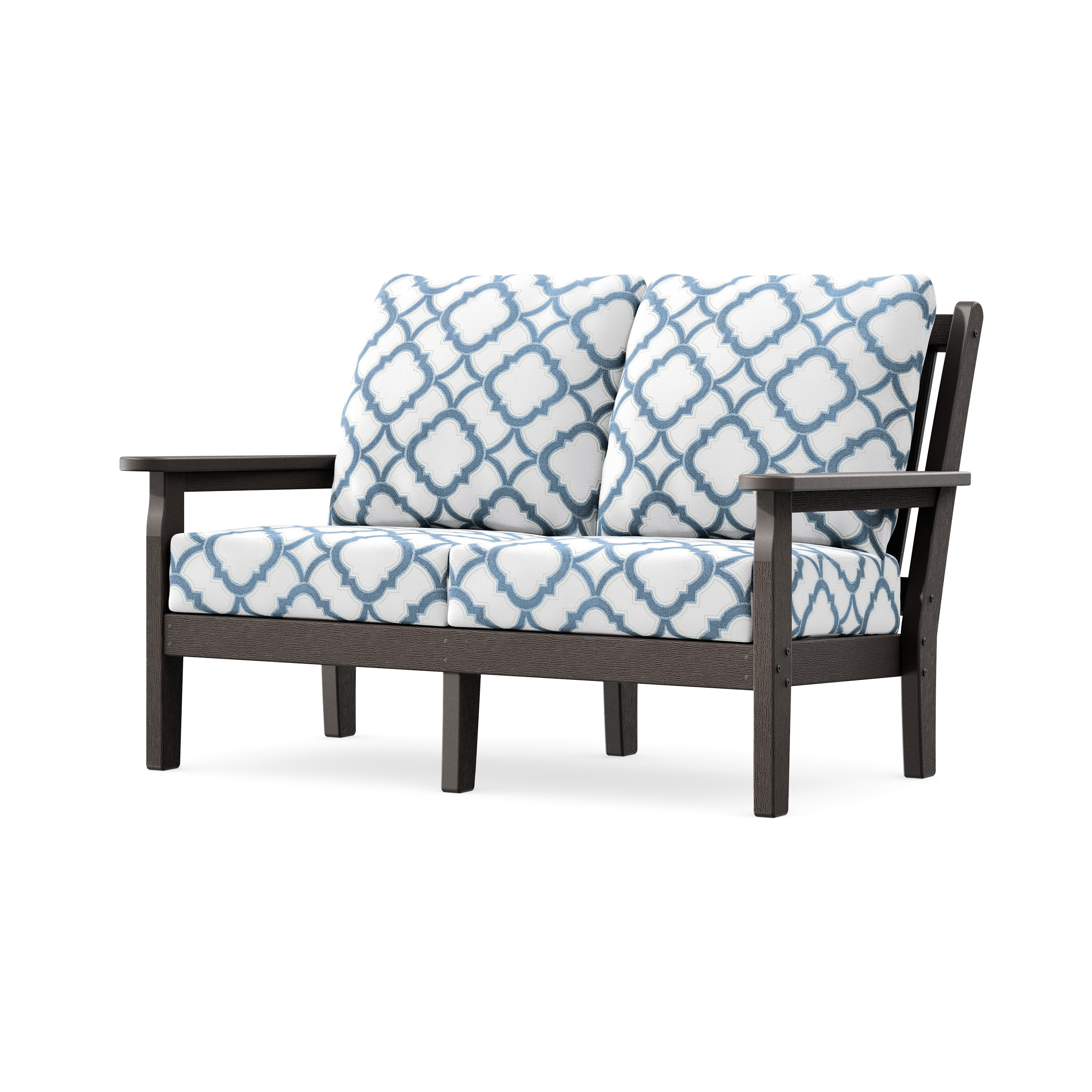 Chippendale Deep Seating Loveseat in Vintage Coffee / Trellis Sky Blue