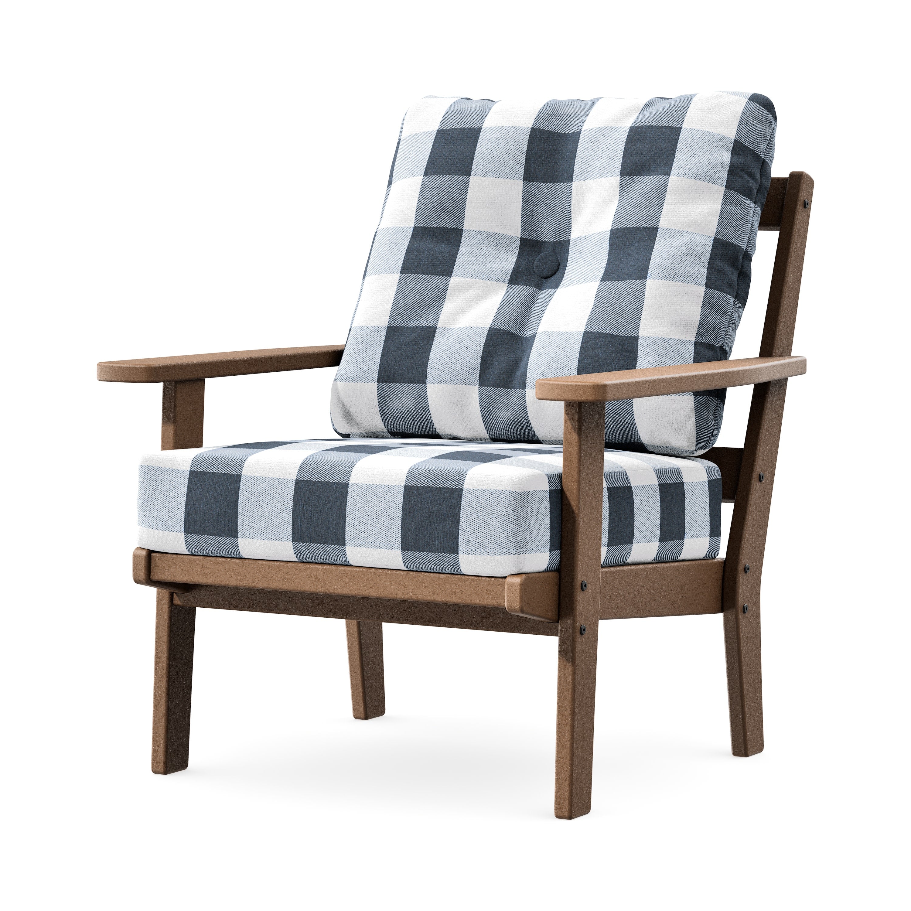 Prairie Deep Seating Chair in Teak / Buffalo Plaid Marine Indigo