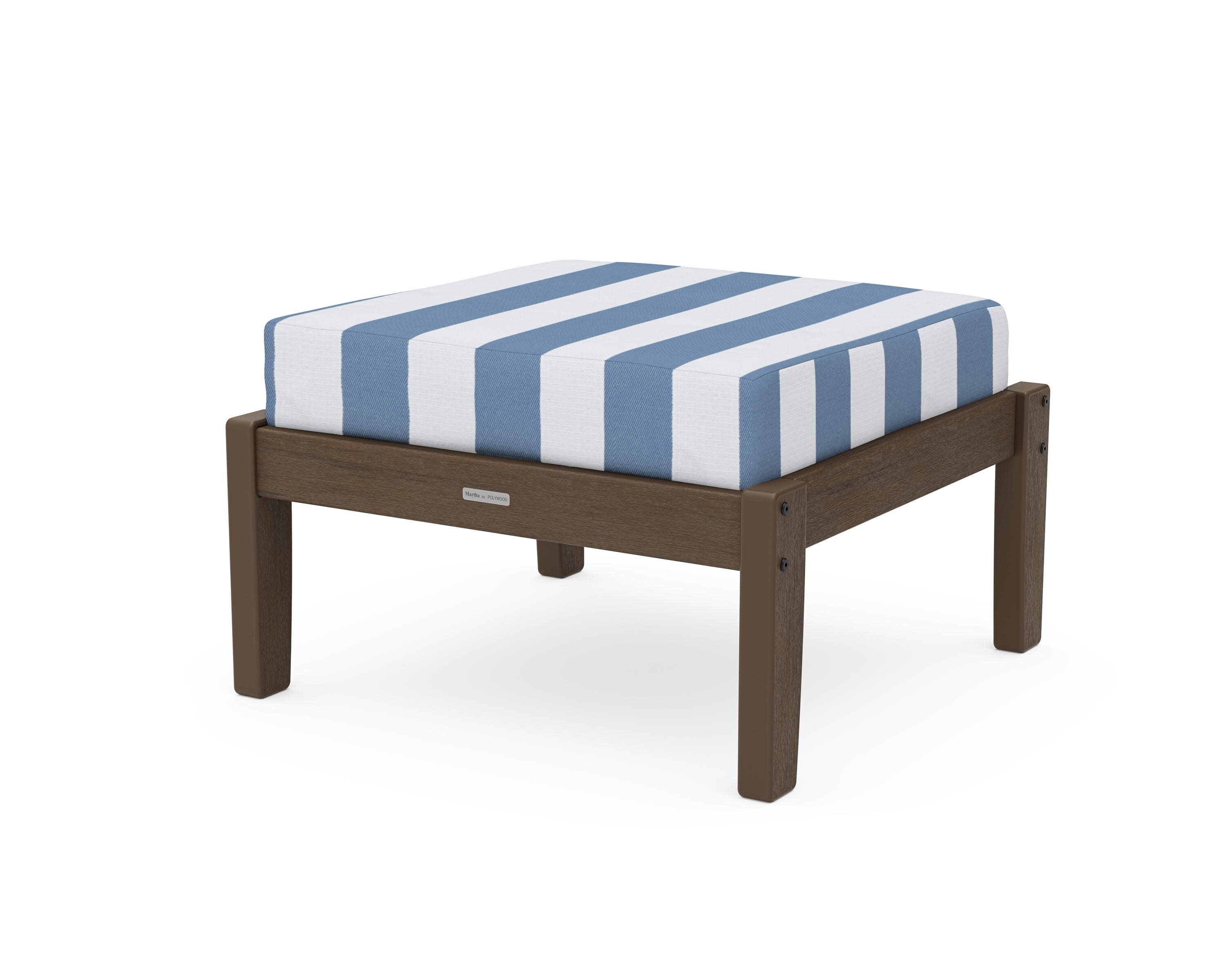 Chinoiserie Deep Seating Ottoman in Kona / Cabana Stripe Sky Blue