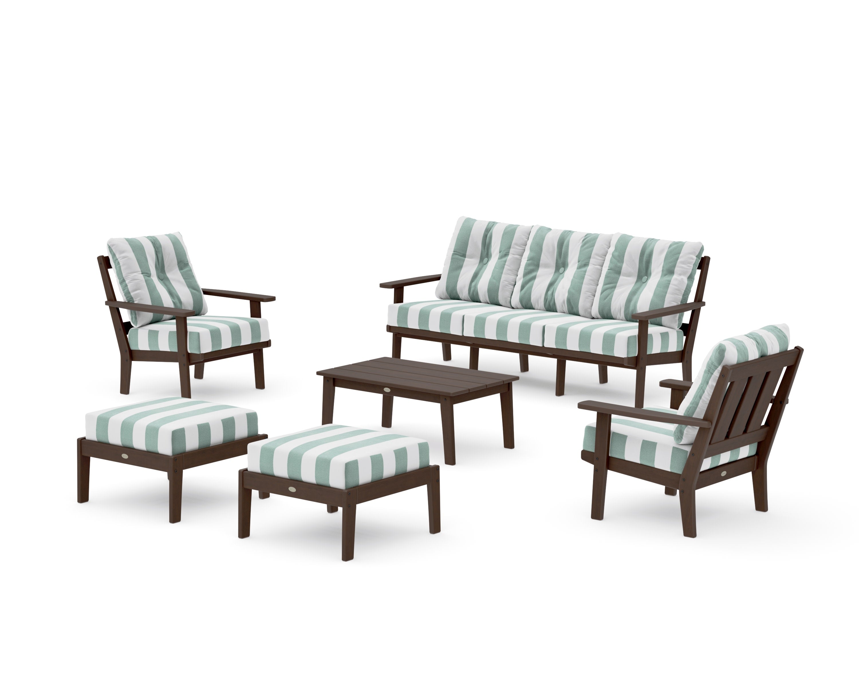 Oxford 6-Piece Lounge Sofa Set in Kona / Cabana Stripe Glacier Spa
