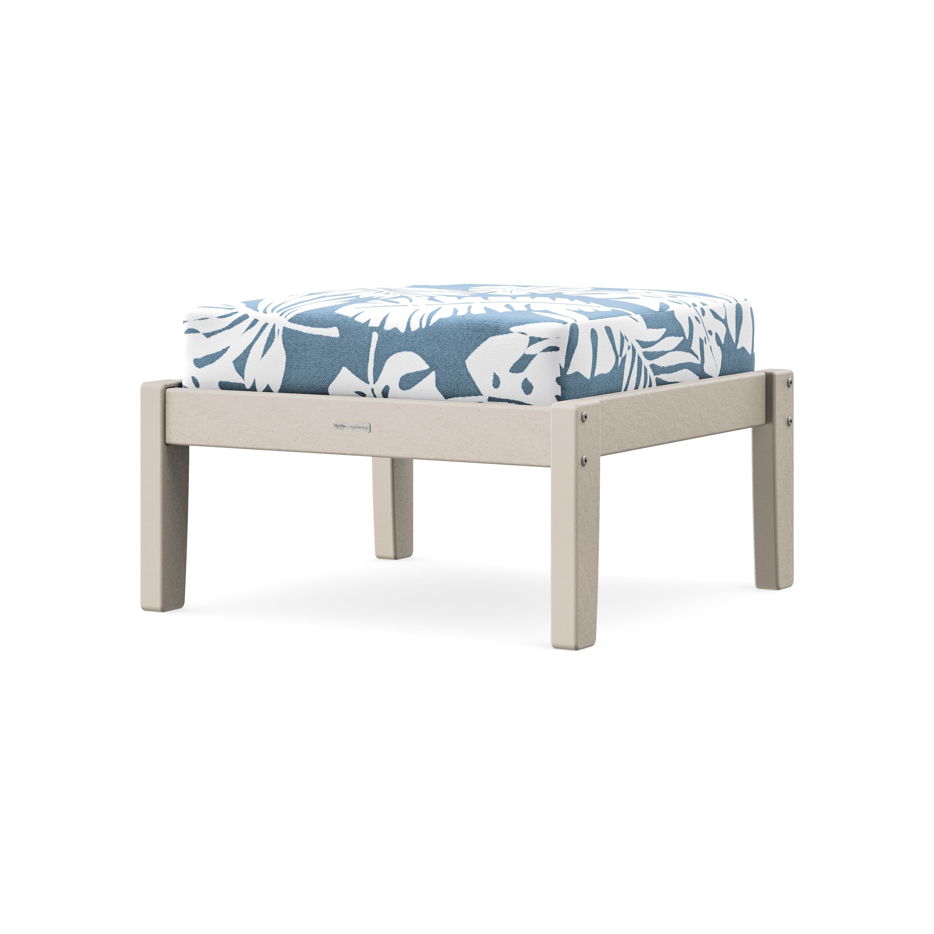 Chinoiserie Deep Seating Ottoman in Sand / Leaf Sky Blue