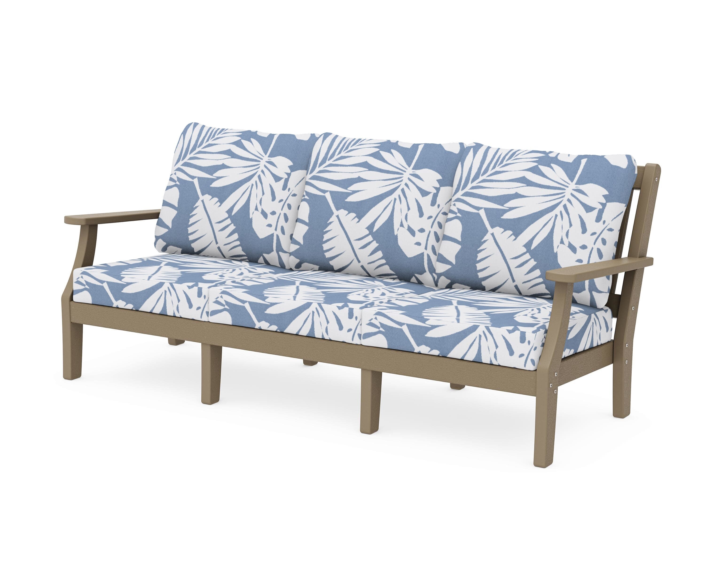 Chinoiserie Deep Seating Sofa in Vintage Sahara / Leaf Sky Blue