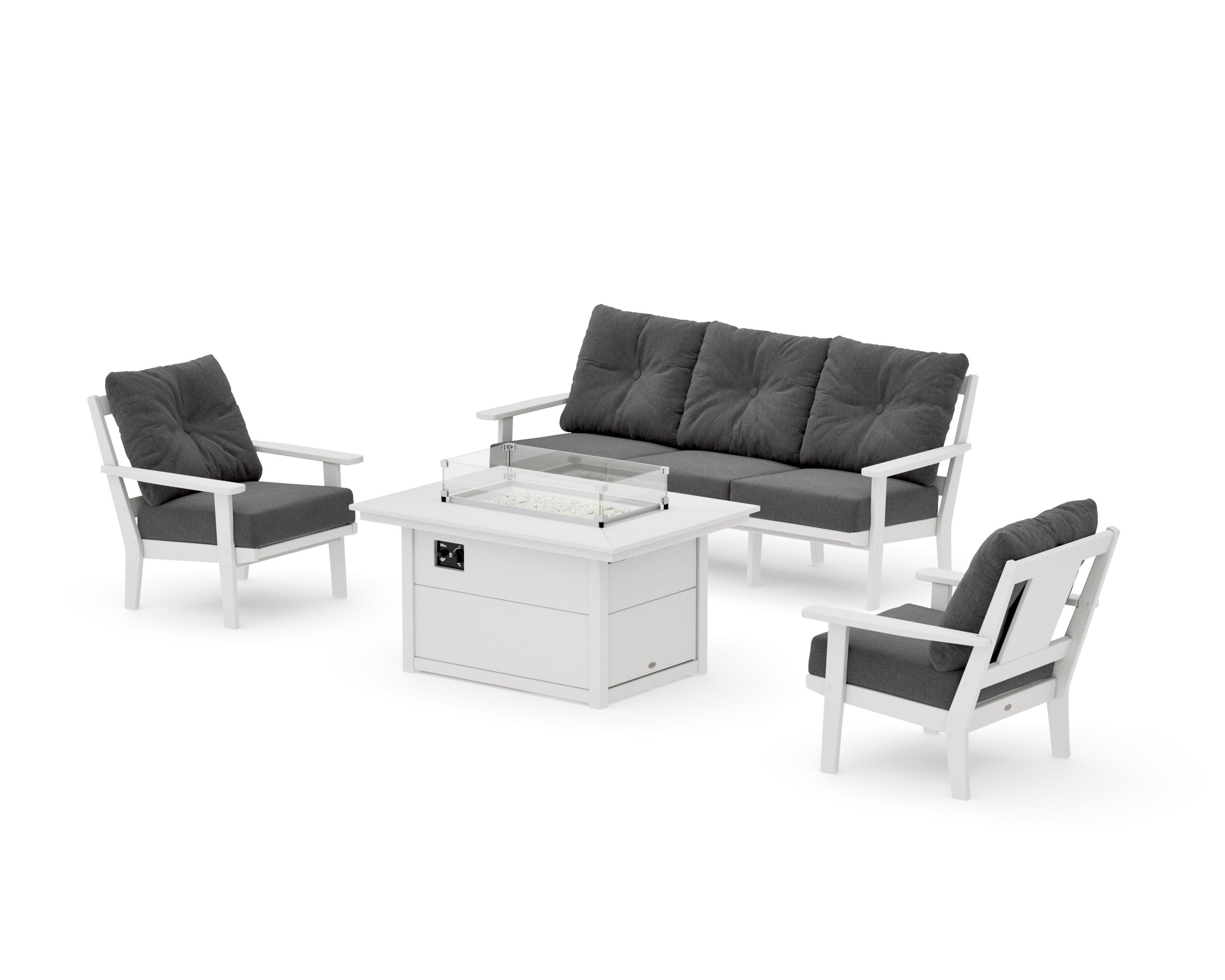 Prairie Deep Seating Fire Pit Table Set in Vintage White / Ash Charcoal