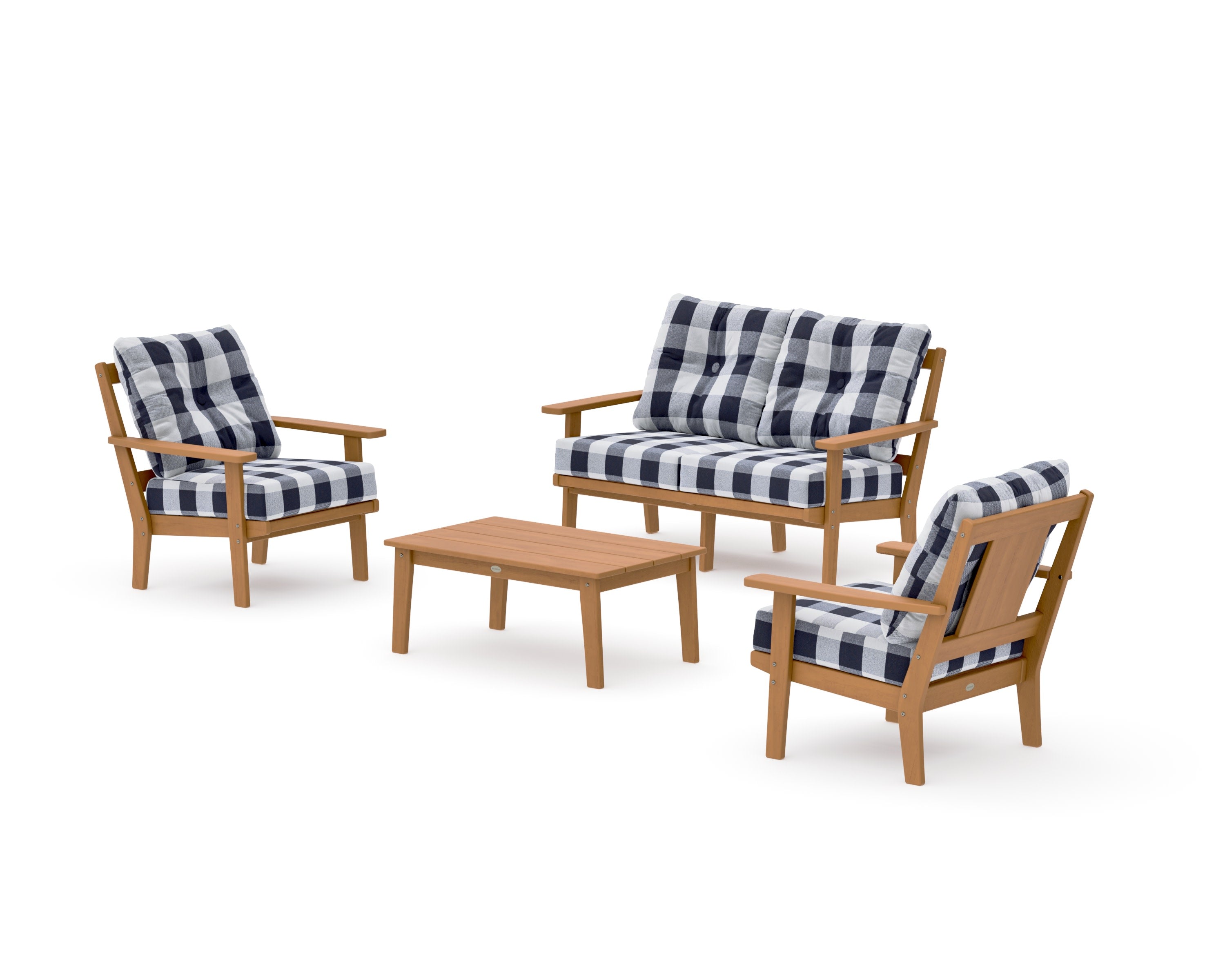Prairie 4-Piece Deep Seating Set with Loveseat in Natural / Buffalo Plaid Navy