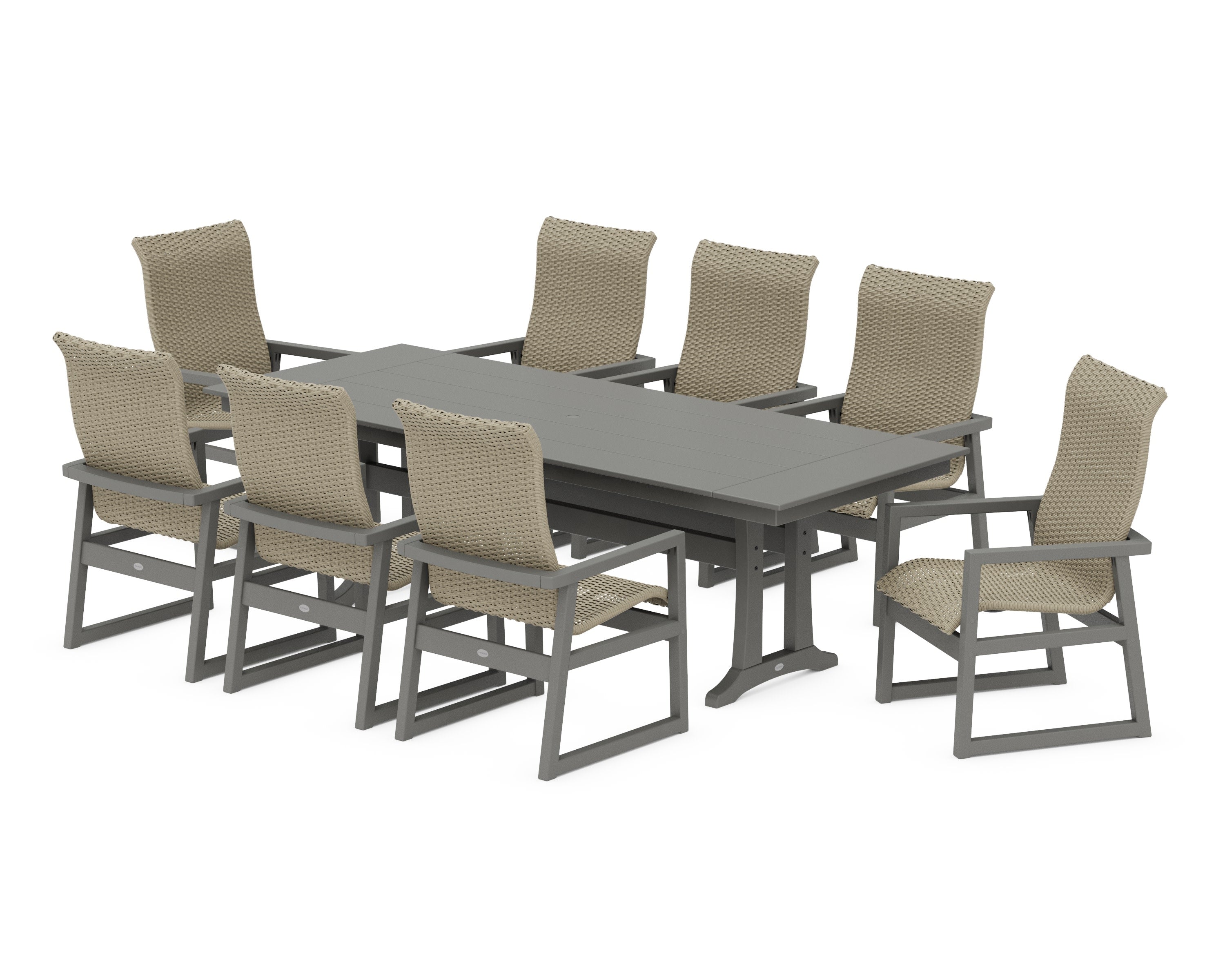 EDGE Woven Highback 9-Piece Farmhouse Dining Set with Trestle Legs