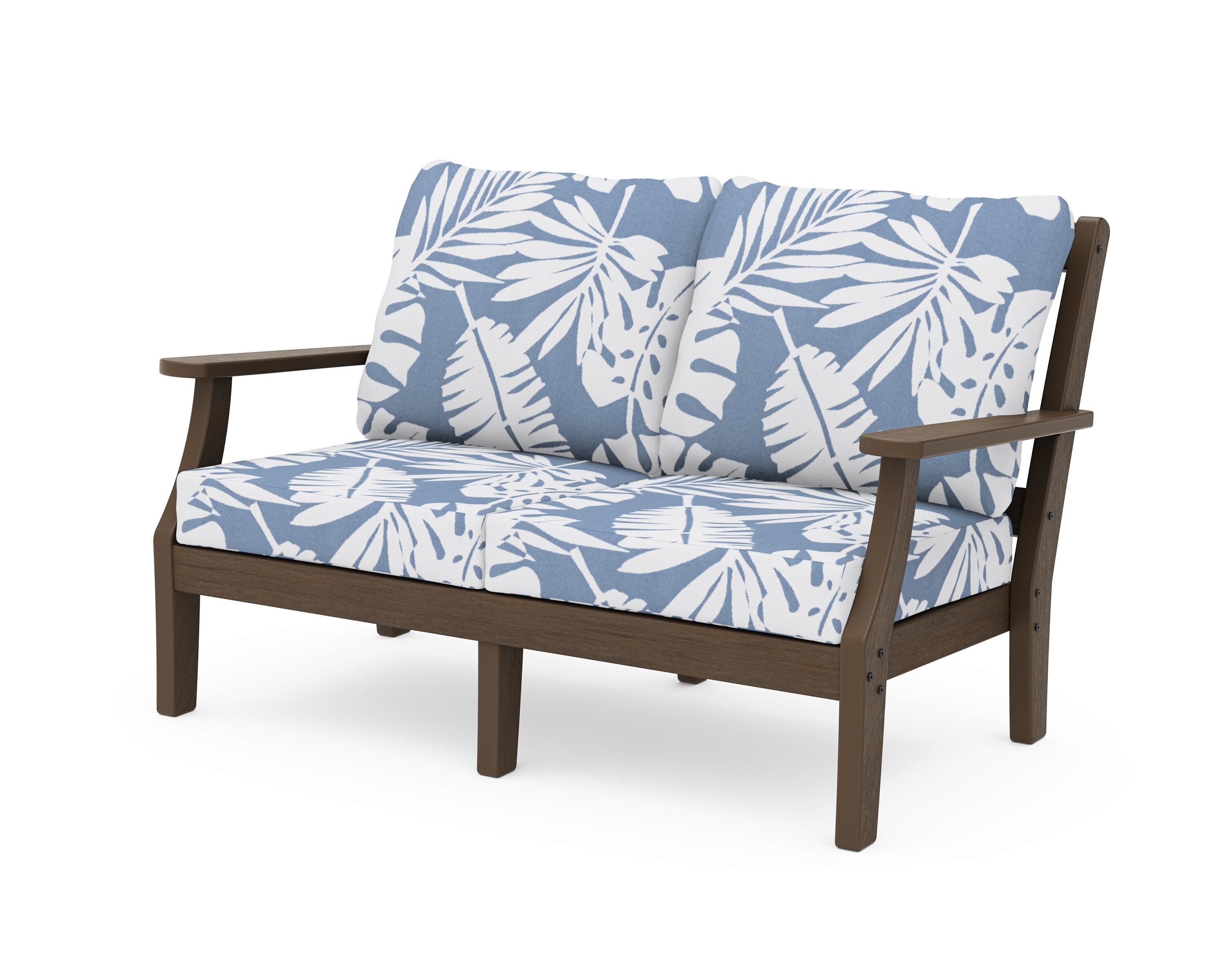 Chinoiserie Deep Seating Loveseat in Kona / Leaf Sky Blue