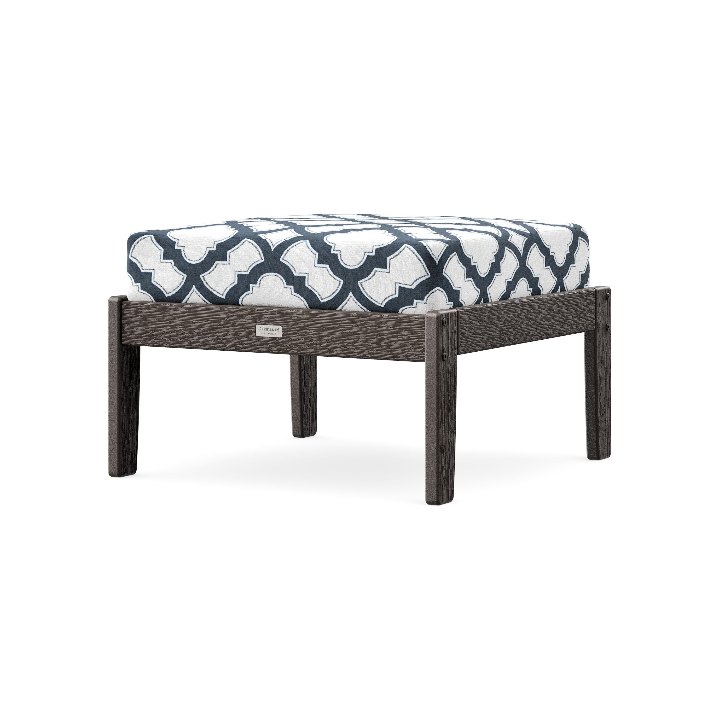 Cottage Deep Seating Ottoman in Vintage Coffee / Trellis Marine Indigo