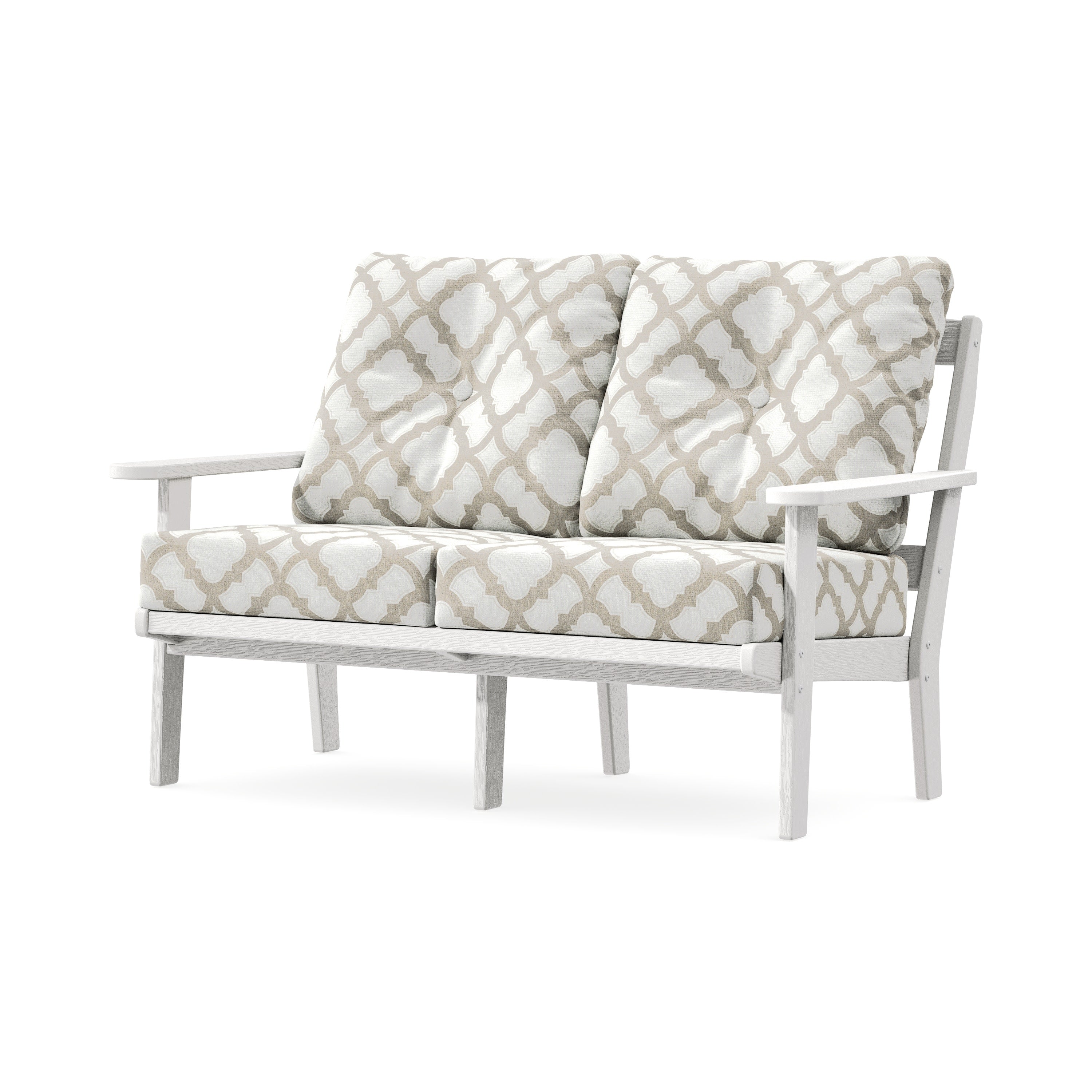 Mission Deep SeatingLoveseat in Vintage White / Trellis Dune Burlap