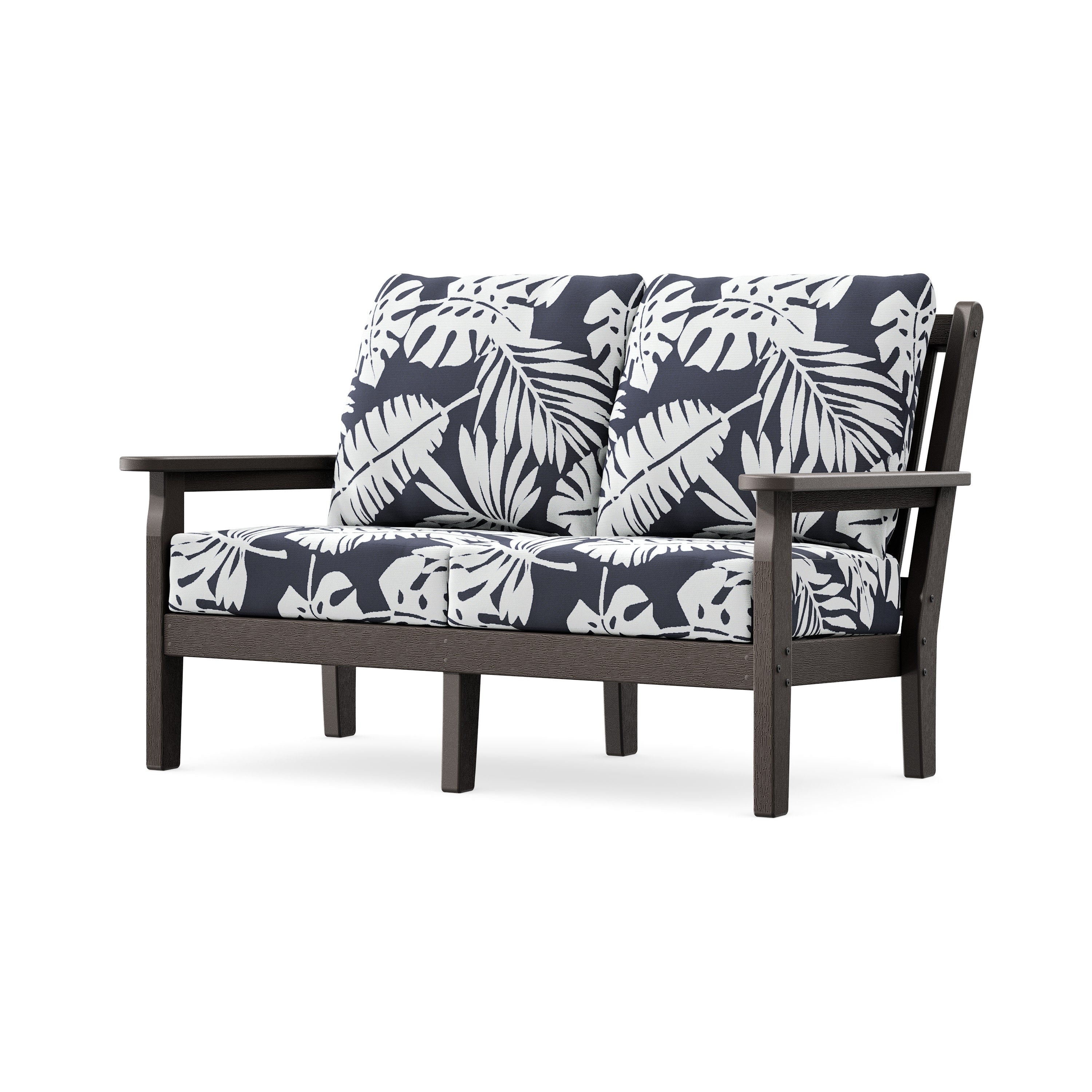 Chippendale Deep Seating Loveseat in Vintage Coffee / Leaf Navy