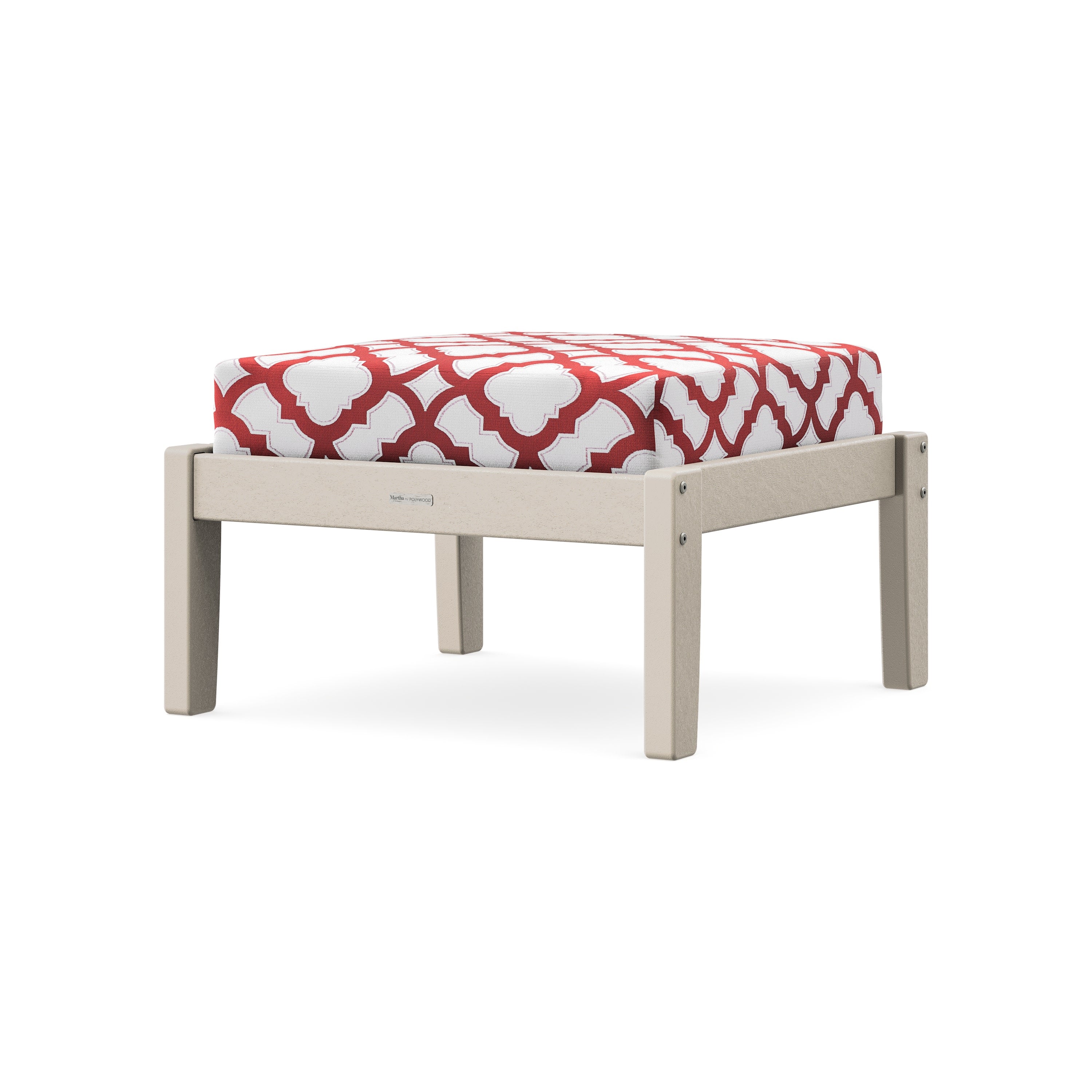 Chinoiserie Deep Seating Ottoman in Sand / Trellis Crimson