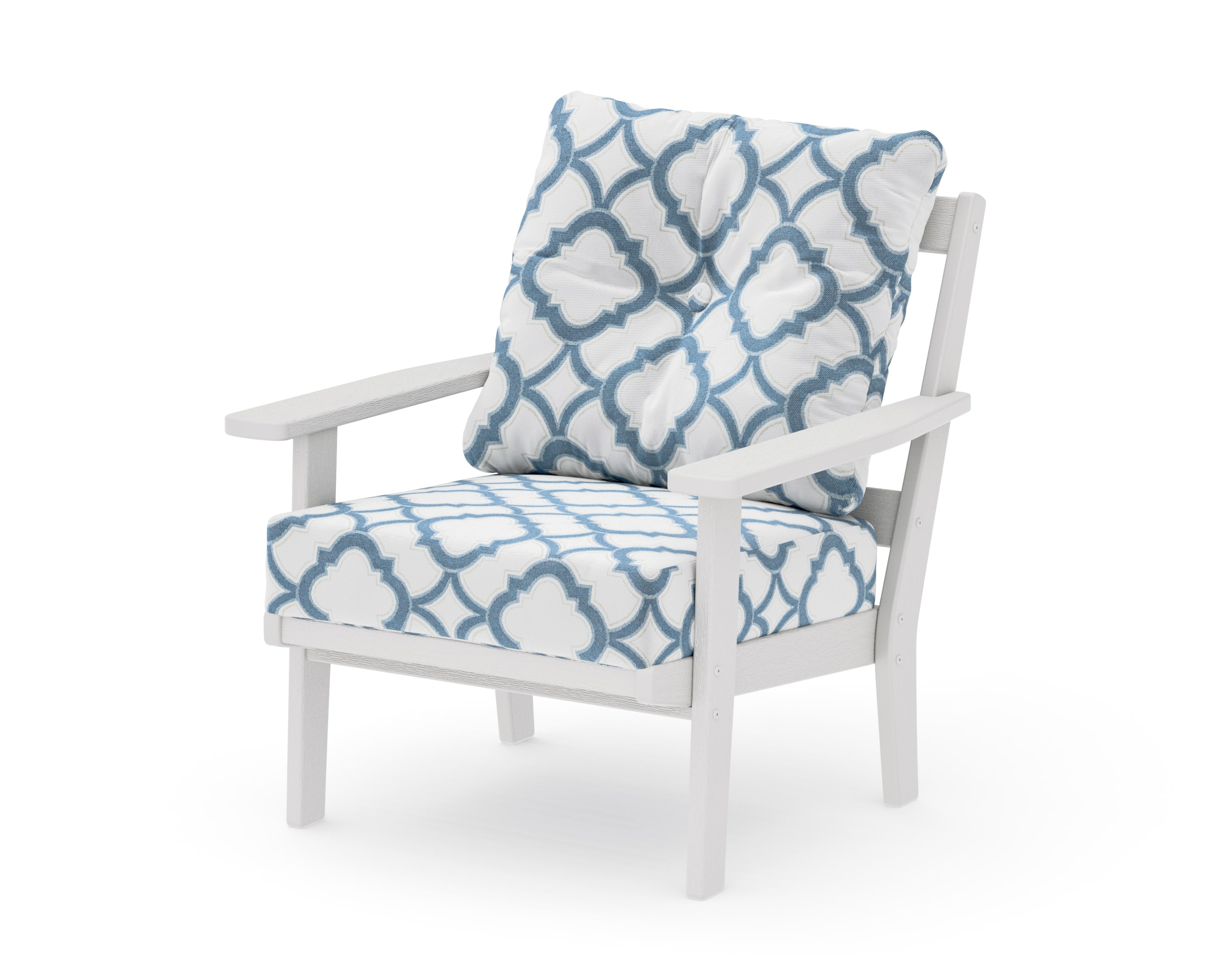 Oxford Deep Seating Chair in Vintage White / Trellis Sky Blue