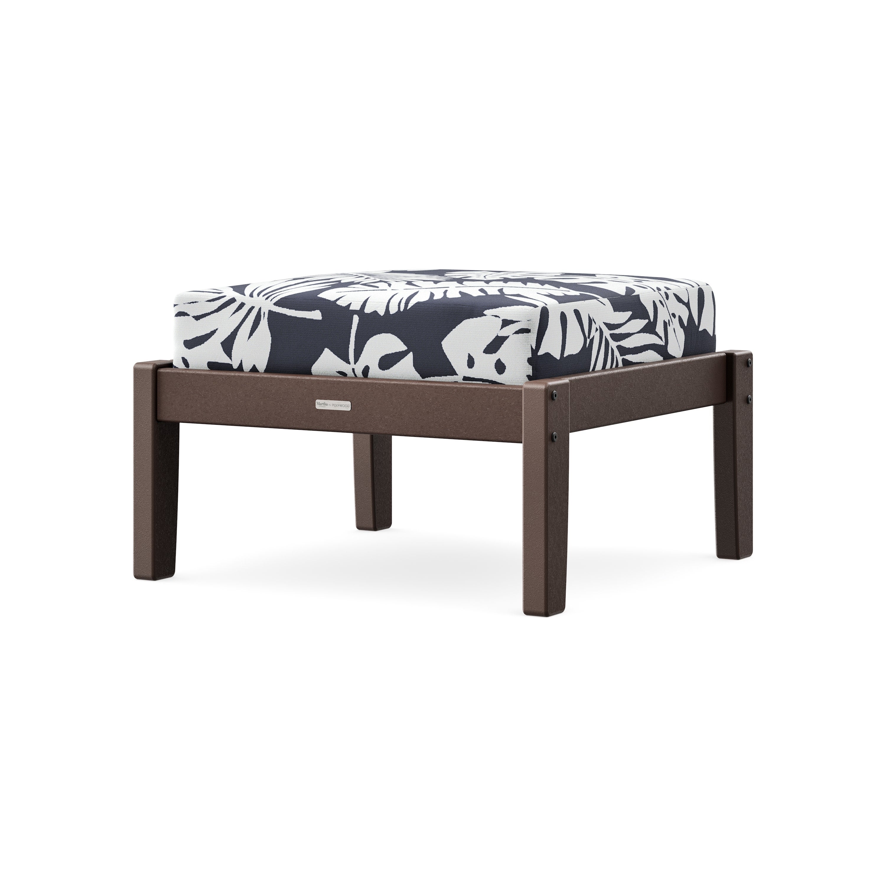 Chinoiserie Deep Seating Ottoman in Mahogany / Leaf Navy