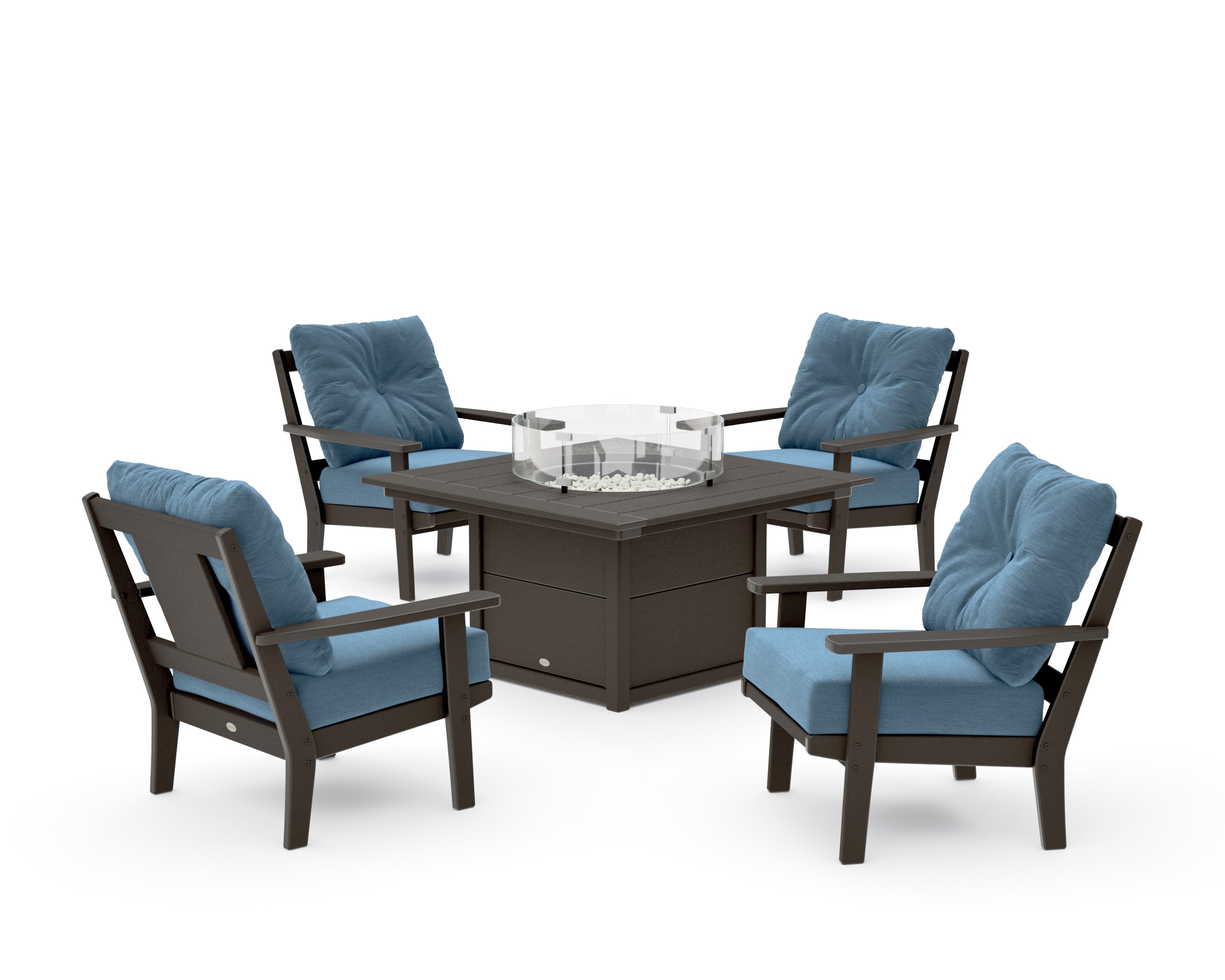 Prairie 5-Piece Deep Seating Set with Fire Pit Table in Vintage Coffee / Sky Blue