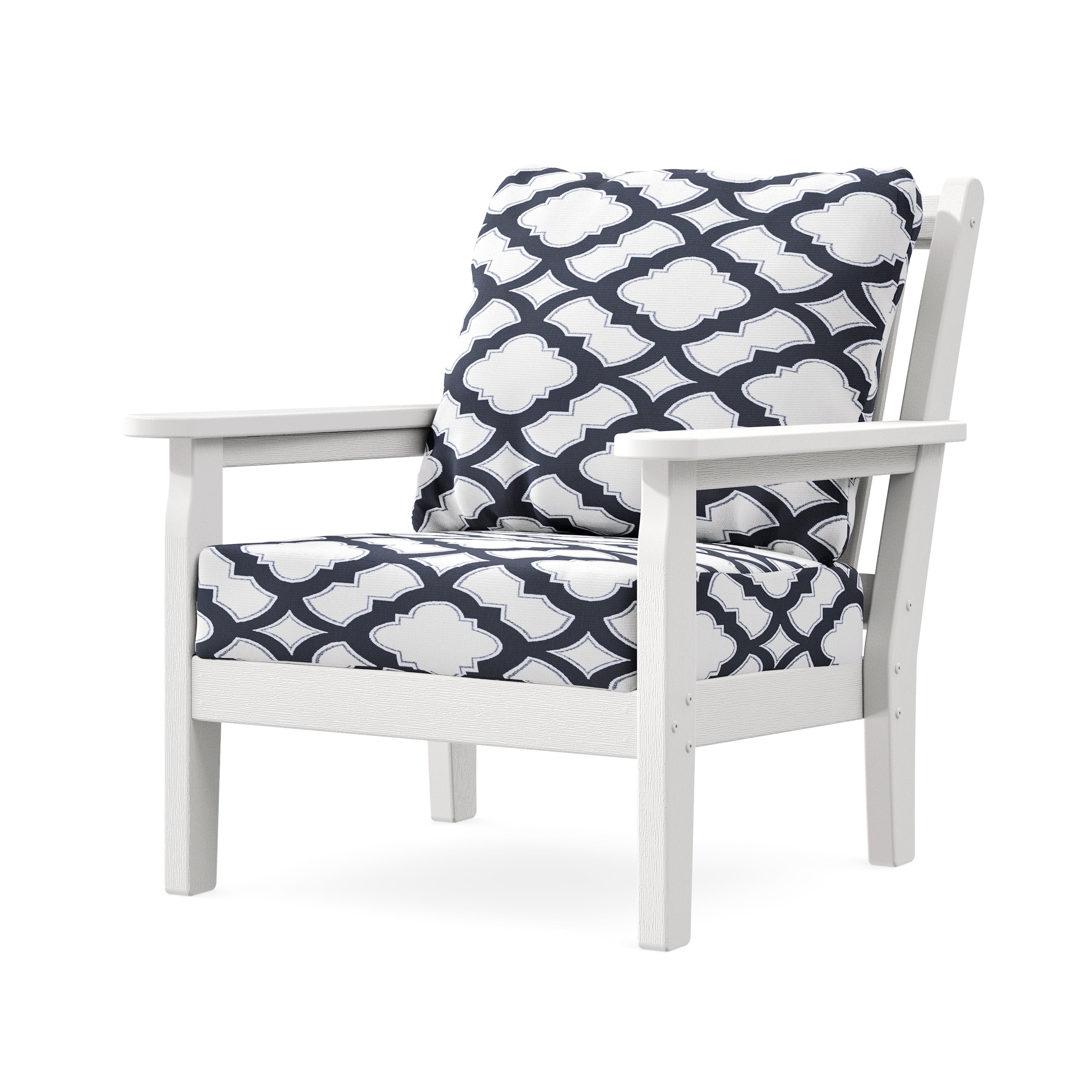 Chippendale Deep Seating Chair in Vintage White / Trellis Navy