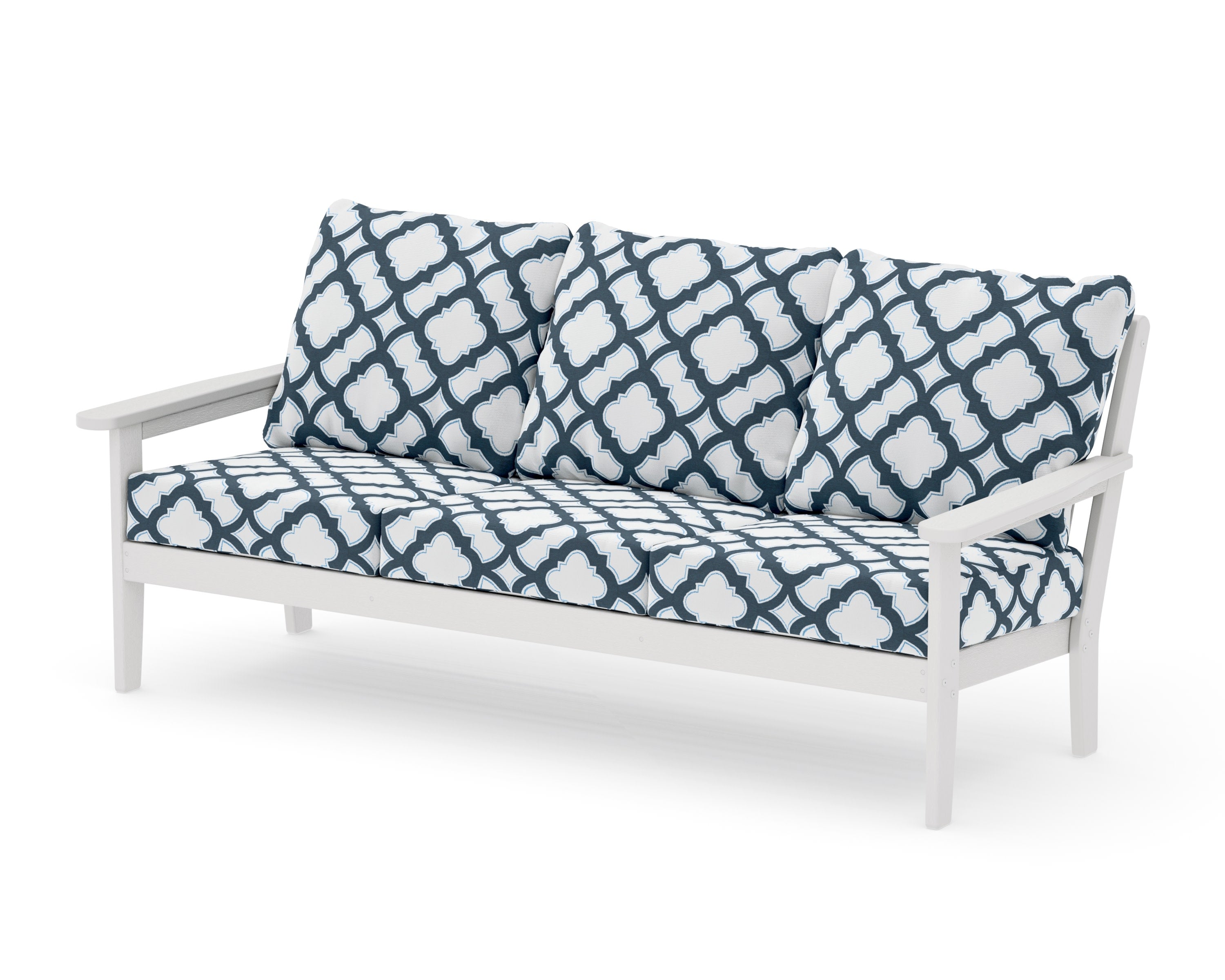 Cottage Deep Seating Sofa in Vintage White / Trellis Marine Indigo