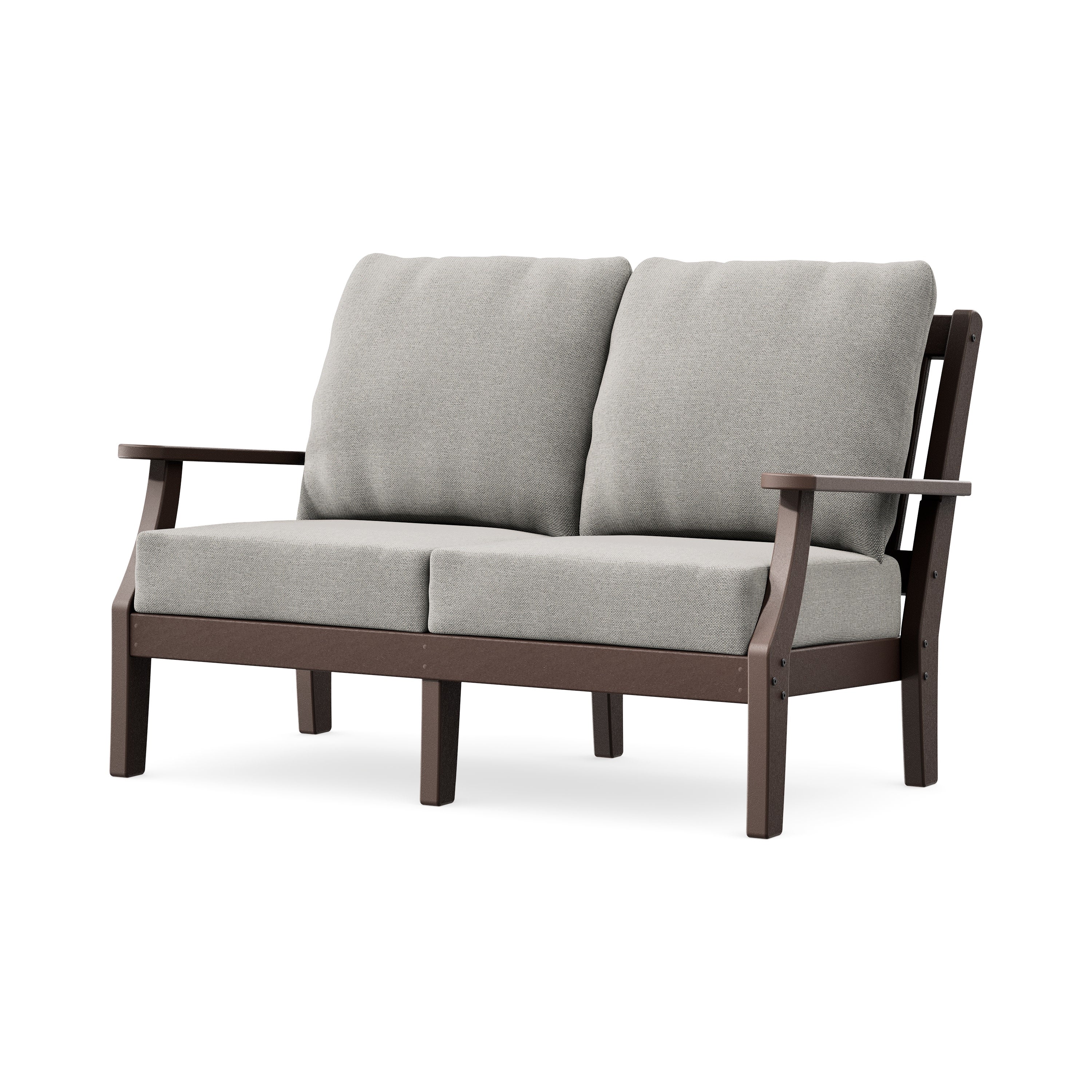 Chinoiserie Deep Seating Loveseat in Mahogany / Weathered Tweed