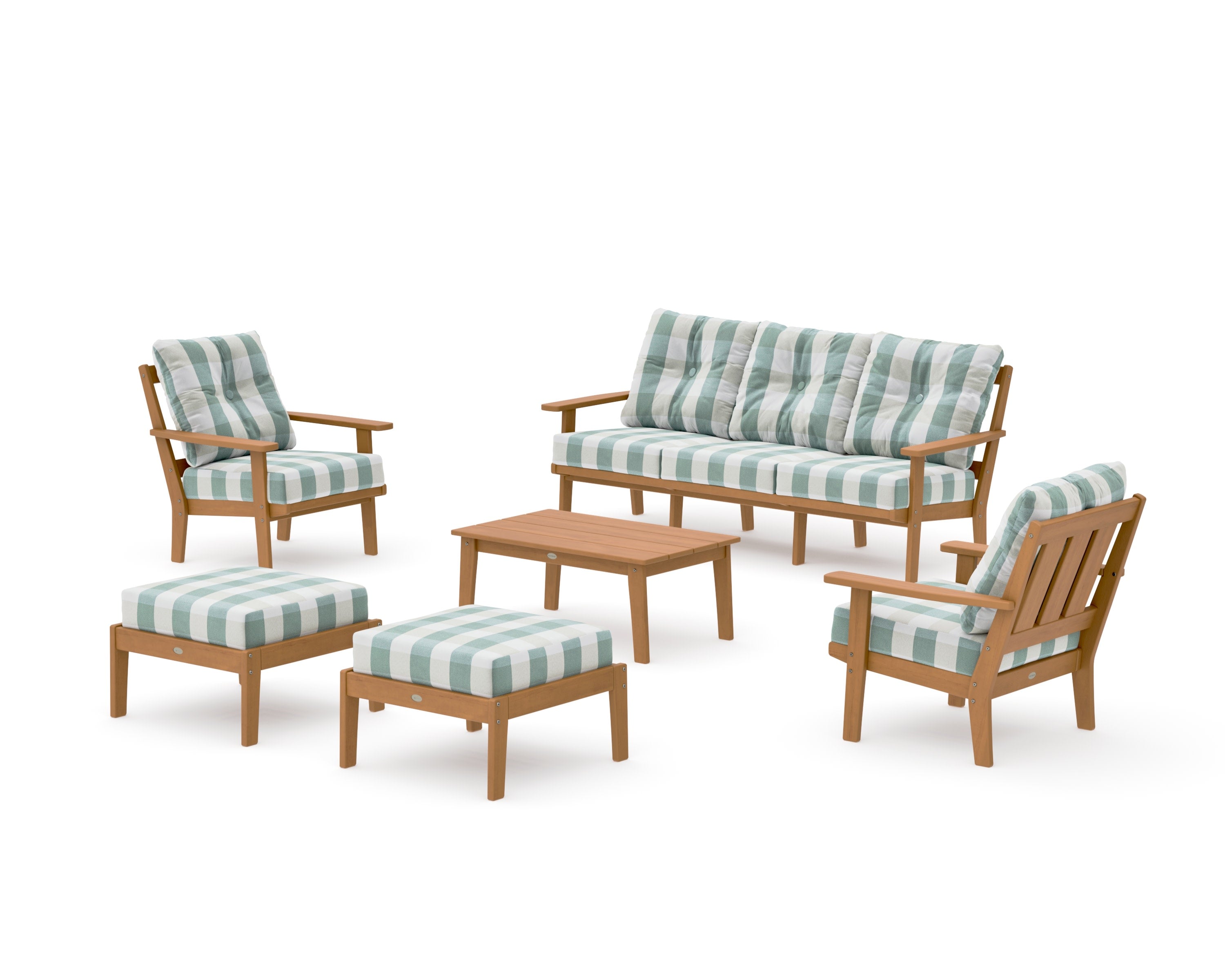 Oxford 6-Piece Lounge Sofa Set in Natural / Buffalo Plaid Glacier Spa
