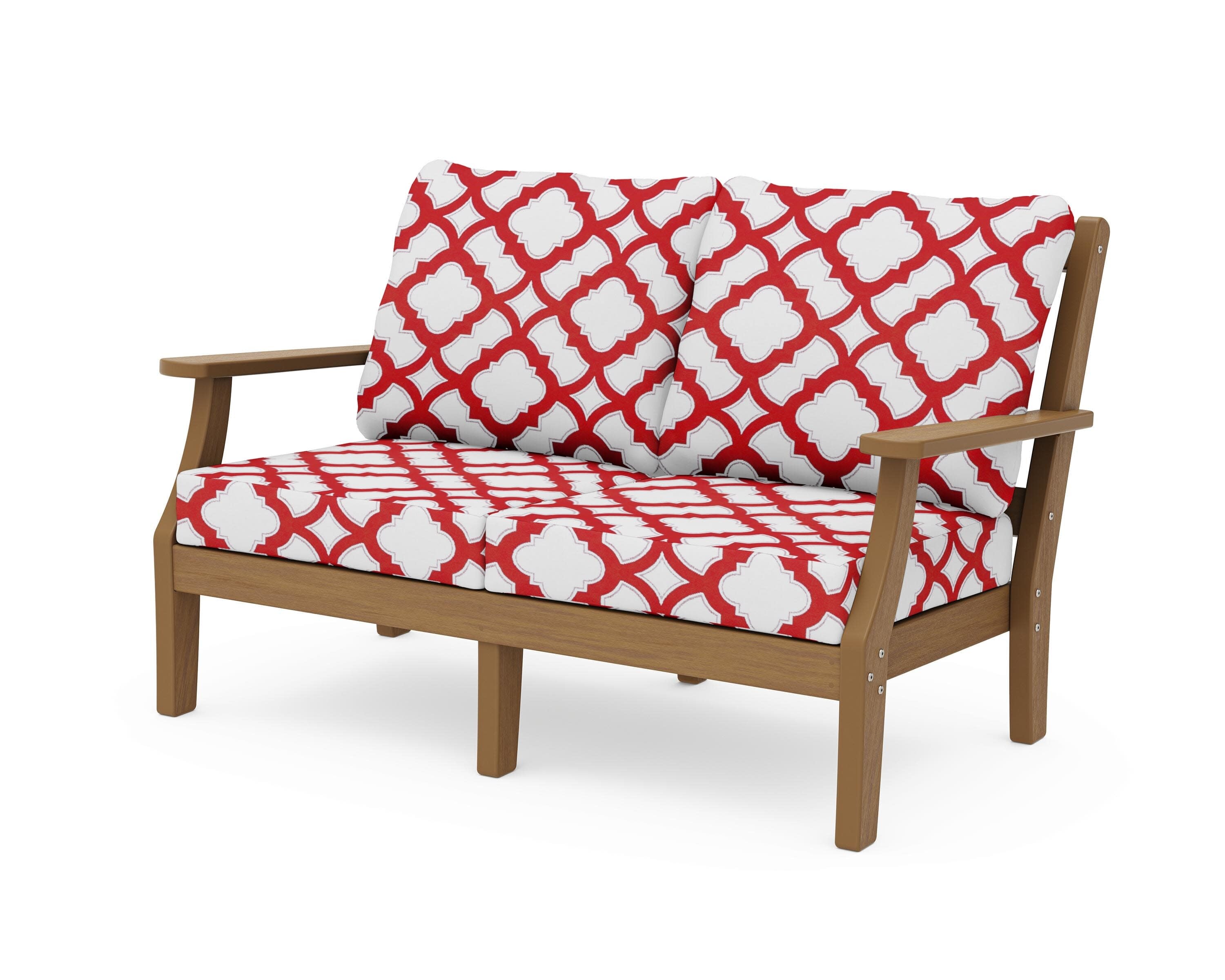 Chinoiserie Deep Seating Loveseat in Natural / Trellis Crimson