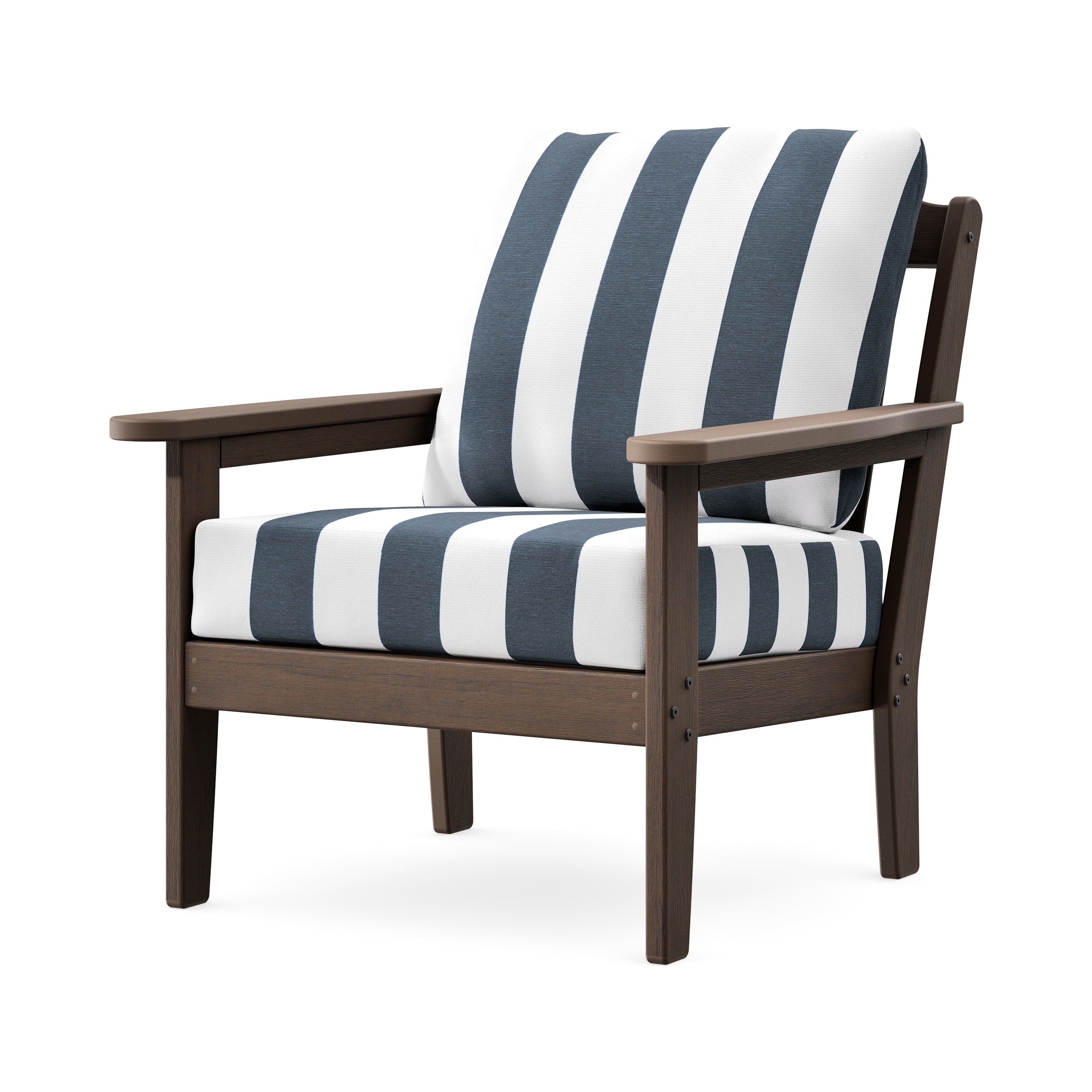 Cottage Deep Seating Chair in Kona / Cabana Stripe Marine Indigo